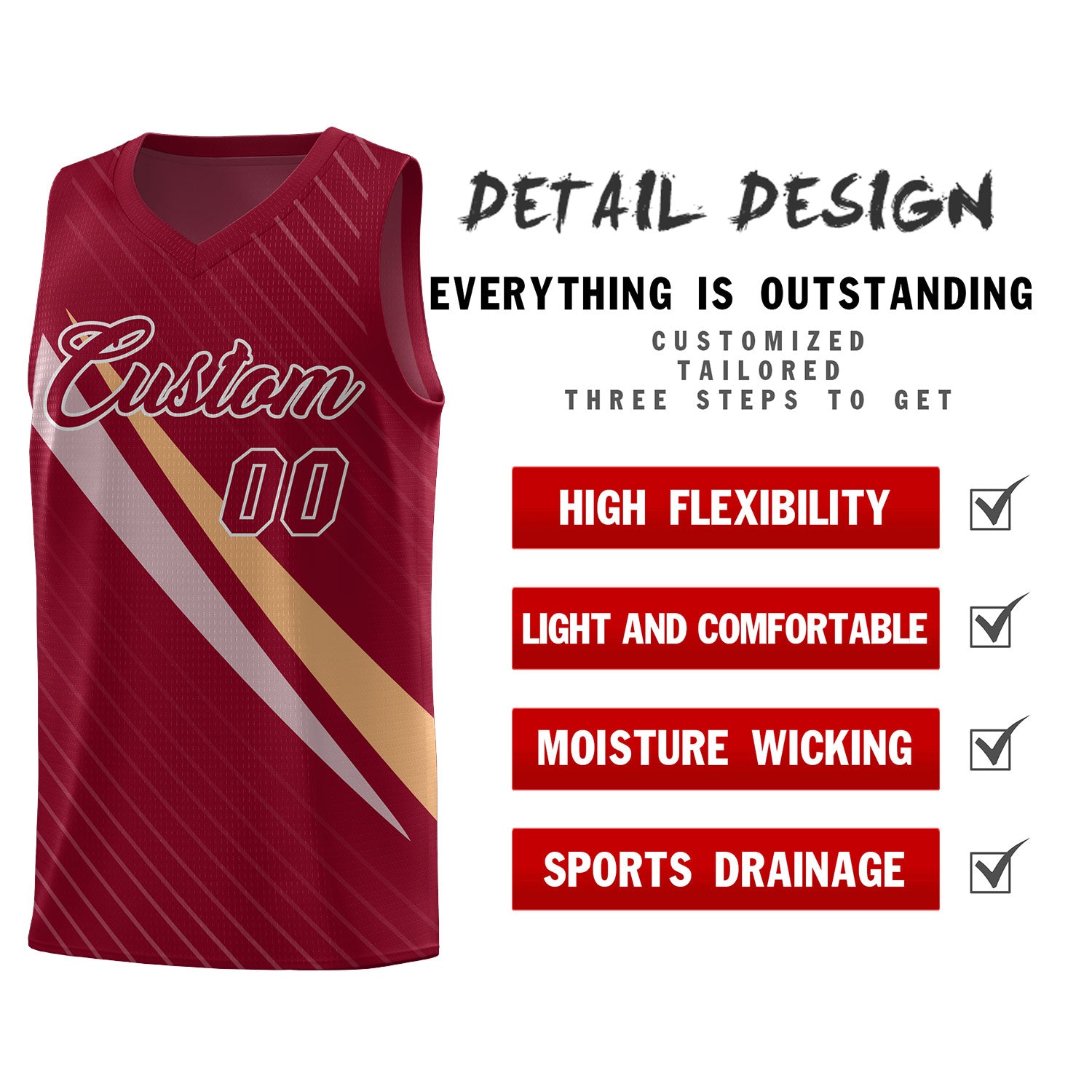 Custom Crimson Diagonal Pinstripe Pattern Color Block Sports Uniform Basketball Jersey