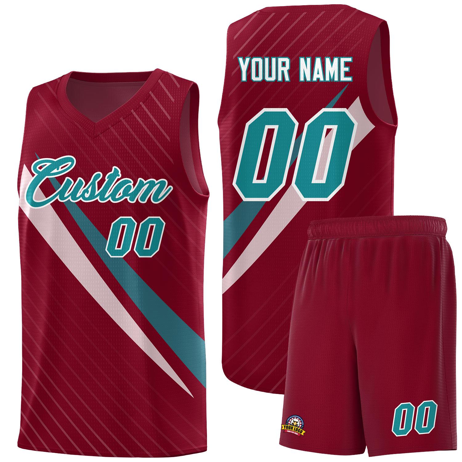 Custom Crimson Diagonal Pinstripe Pattern Color Block Sports Uniform Basketball Jersey