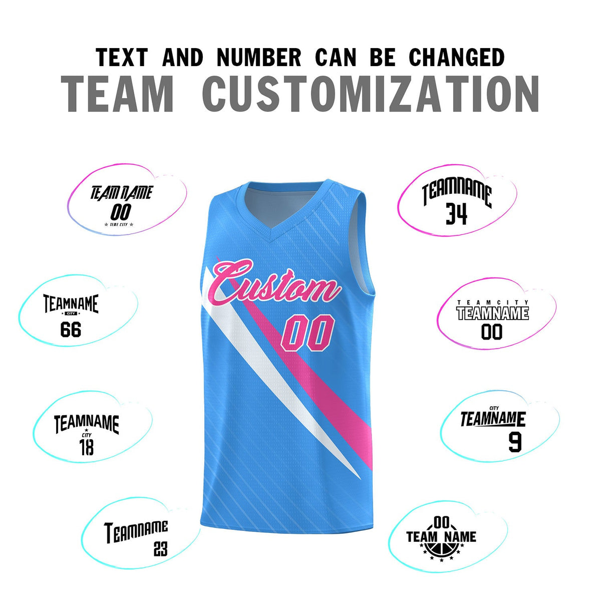 Custom Light Blue Diagonal Pinstripe Pattern Color Block Sports Uniform Basketball Jersey