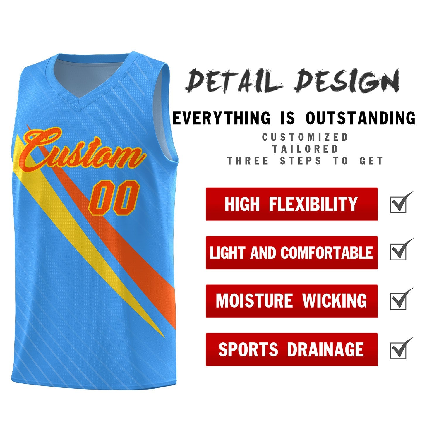 Custom Light Blue Diagonal Pinstripe Pattern Color Block Sports Uniform Basketball Jersey