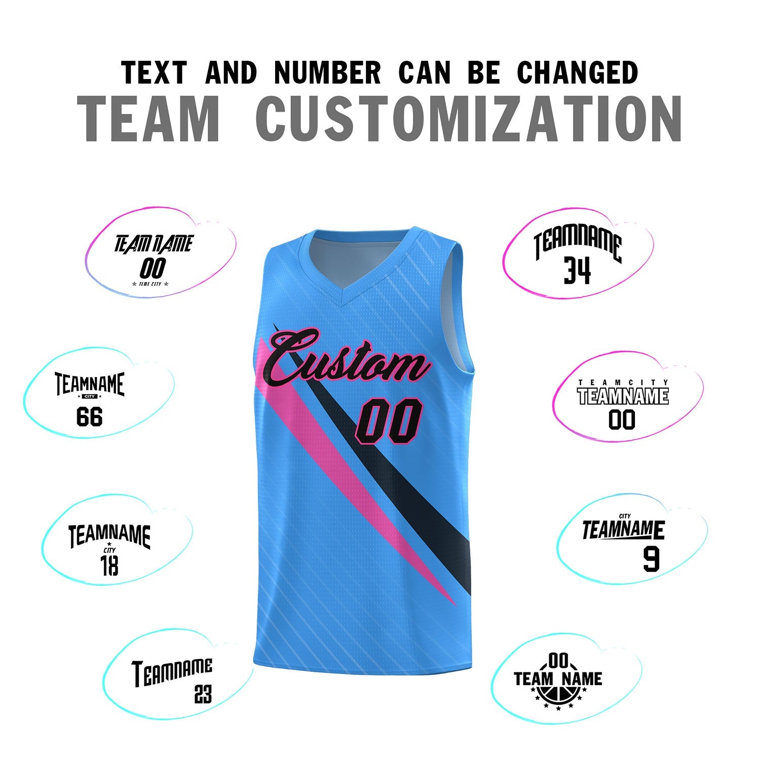 Custom Light Blue Diagonal Pinstripe Pattern Color Block Sports Uniform Basketball Jersey