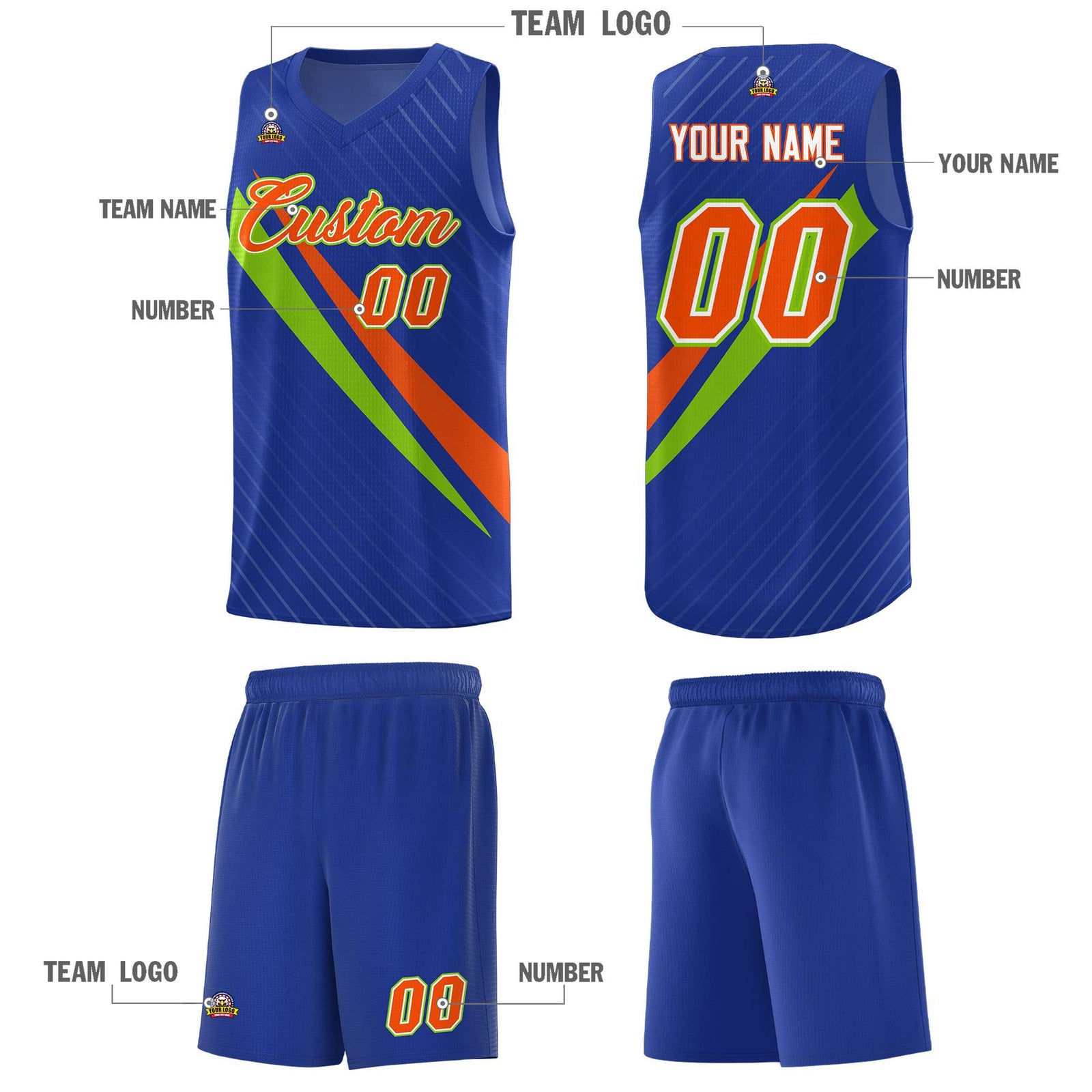 Custom Royal Diagonal Pinstripe Pattern Color Block Sports Uniform Basketball Jersey