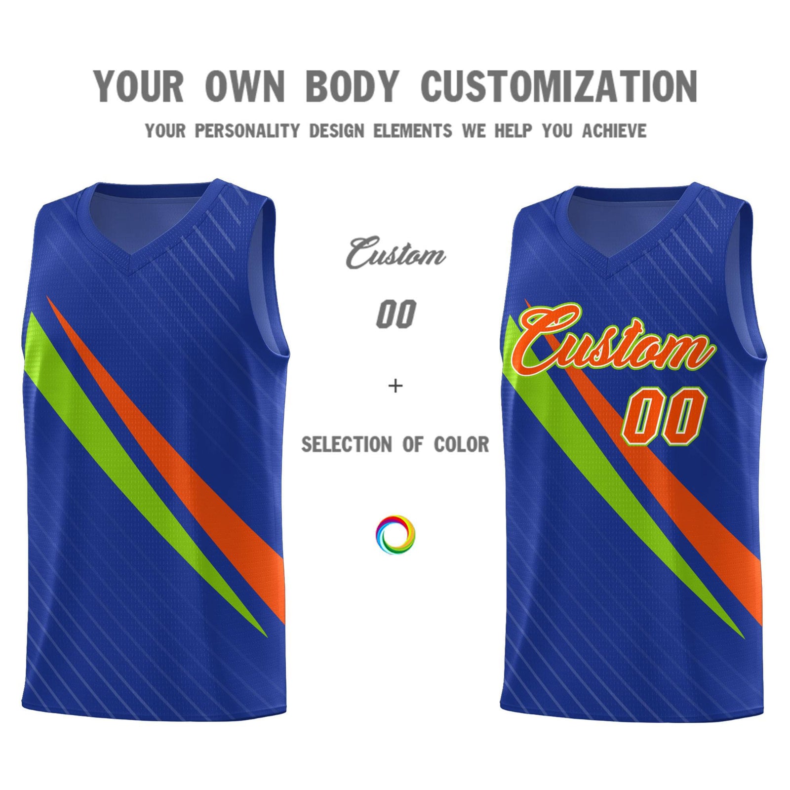 Custom Royal Diagonal Pinstripe Pattern Color Block Sports Uniform Basketball Jersey