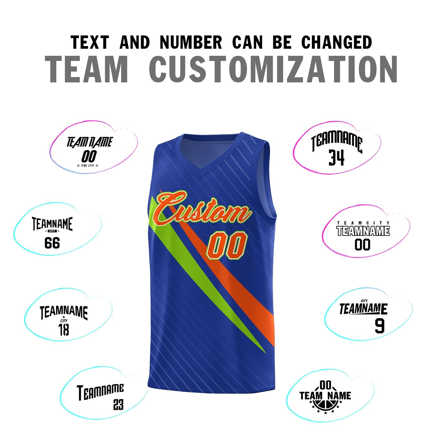 Custom Royal Diagonal Pinstripe Pattern Color Block Sports Uniform Basketball Jersey