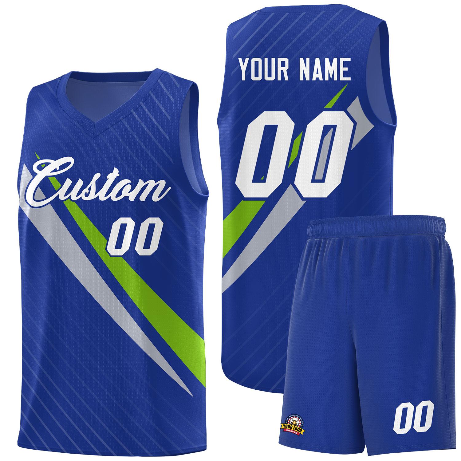 Custom Royal Diagonal Pinstripe Pattern Color Block Sports Uniform Basketball Jersey
