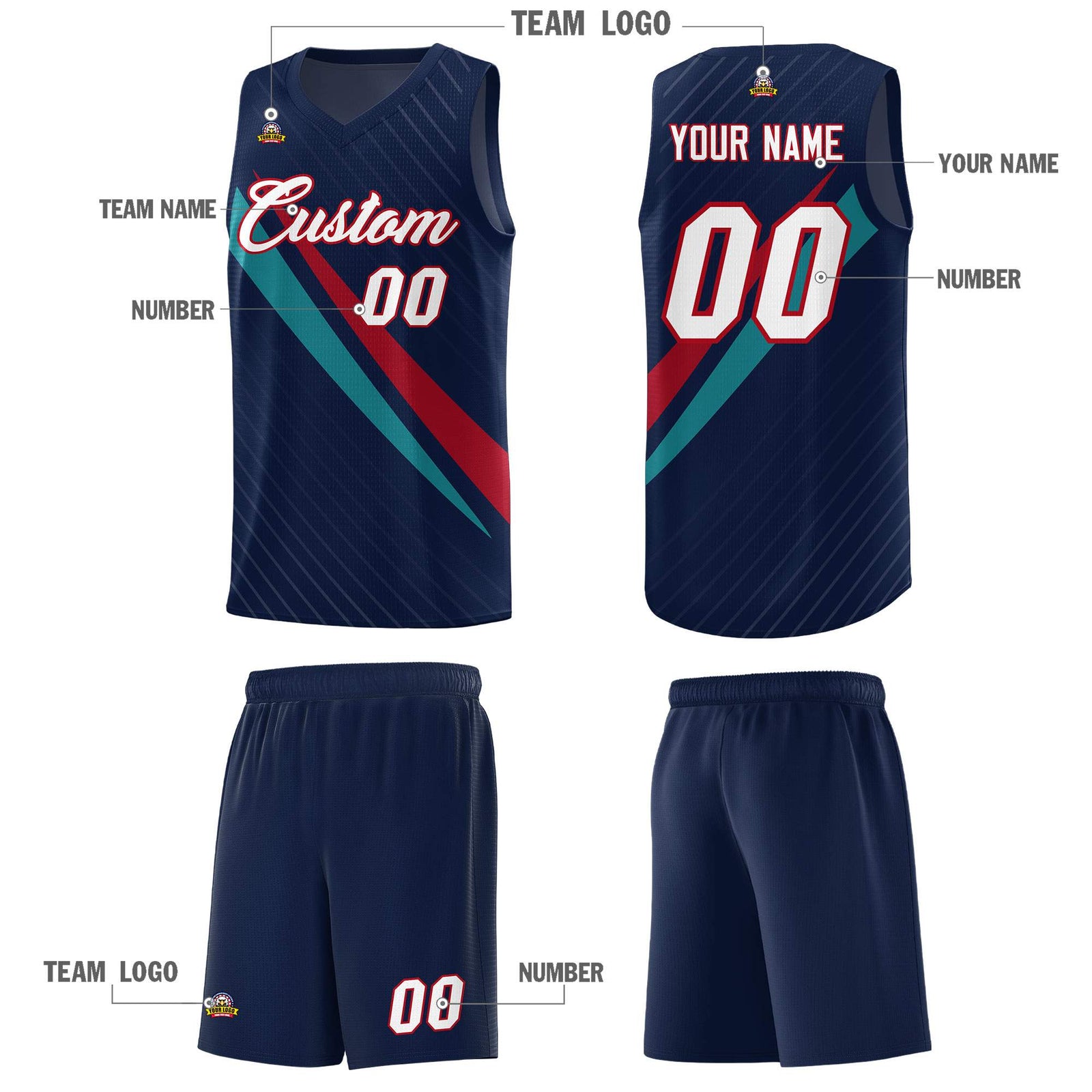 Custom Navy Diagonal Pinstripe Pattern Color Block Sports Uniform Basketball Jersey
