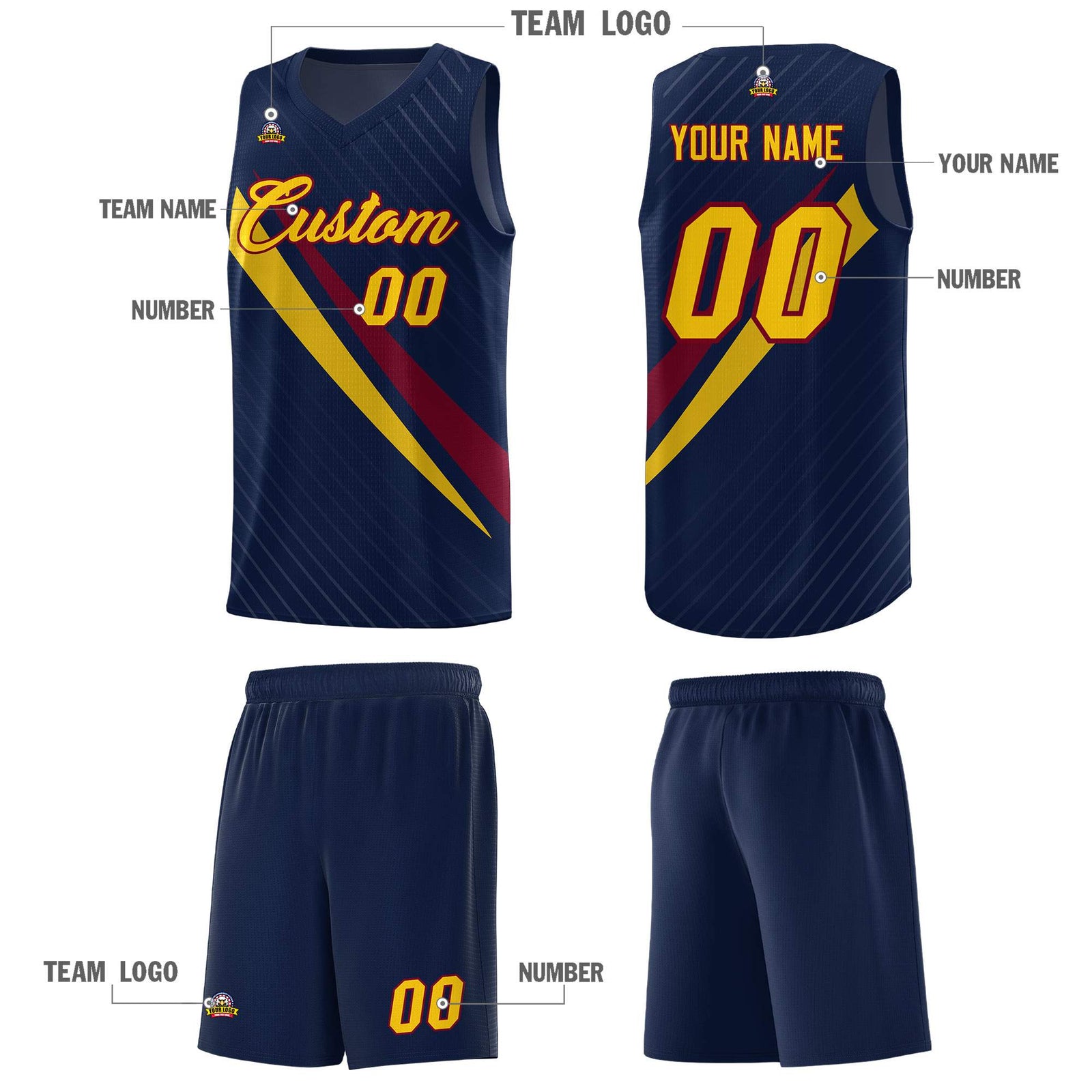 Custom Navy Diagonal Pinstripe Pattern Color Block Sports Uniform Basketball Jersey