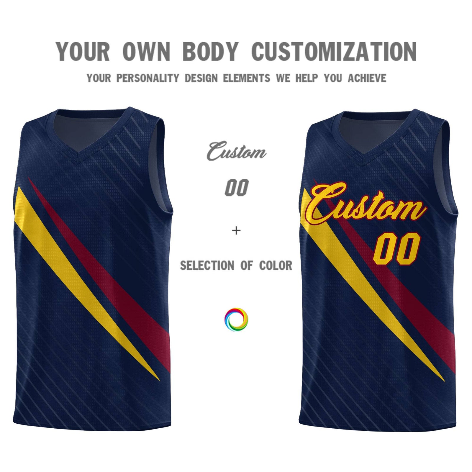Custom Navy Diagonal Pinstripe Pattern Color Block Sports Uniform Basketball Jersey