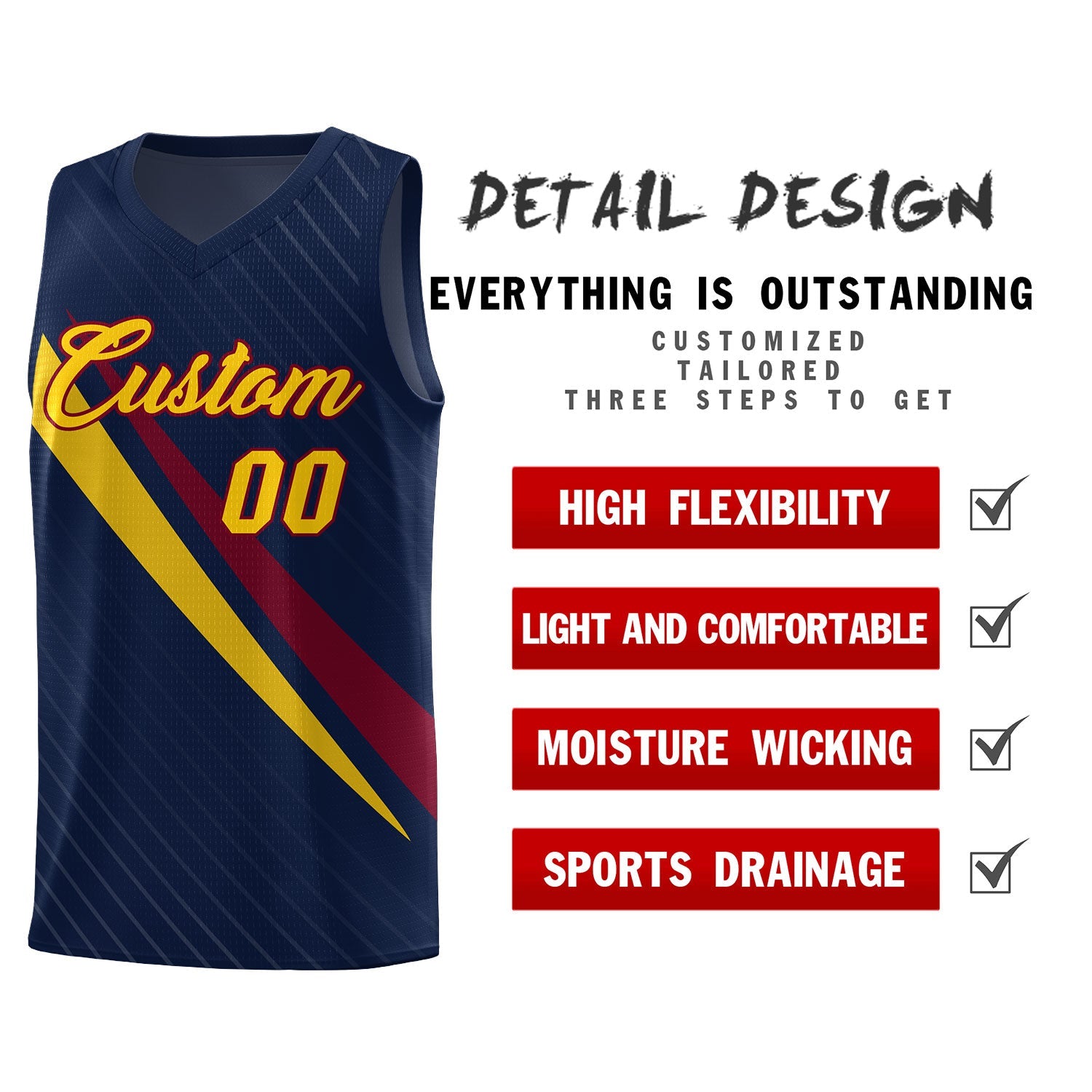 Custom Navy Diagonal Pinstripe Pattern Color Block Sports Uniform Basketball Jersey