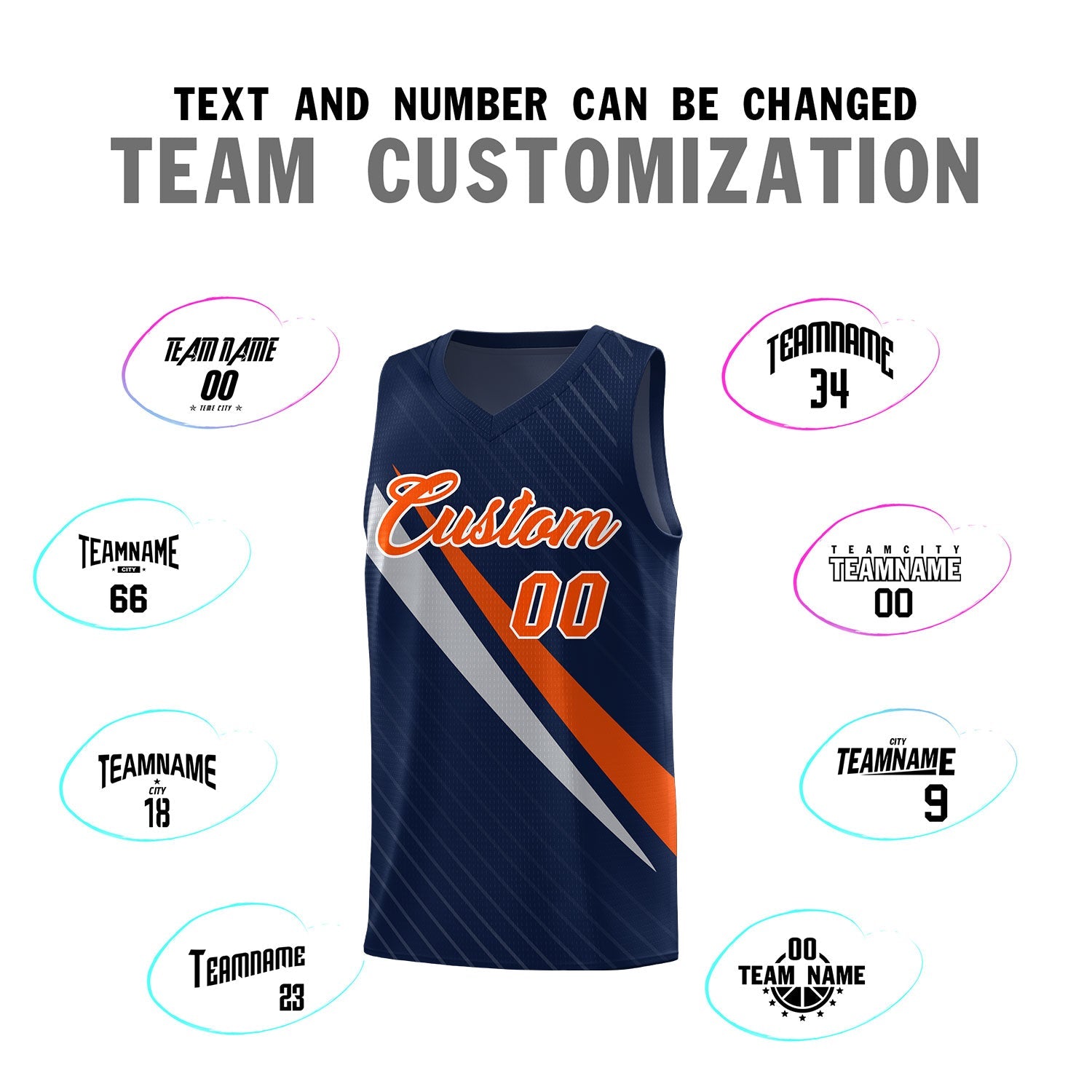 Custom Navy Diagonal Pinstripe Pattern Color Block Sports Uniform Basketball Jersey