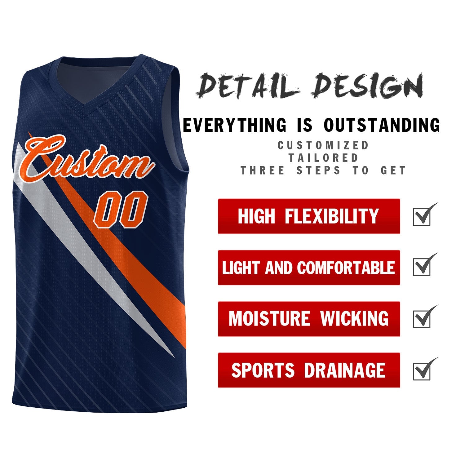 Custom Navy Diagonal Pinstripe Pattern Color Block Sports Uniform Basketball Jersey