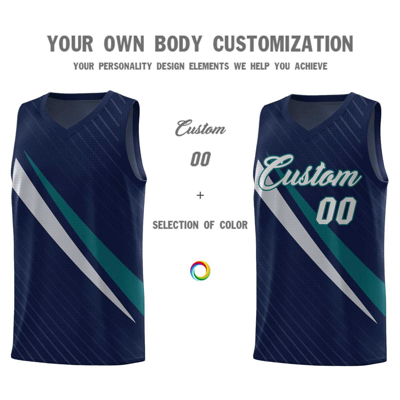 Custom Navy Diagonal Pinstripe Pattern Color Block Sports Uniform Basketball Jersey