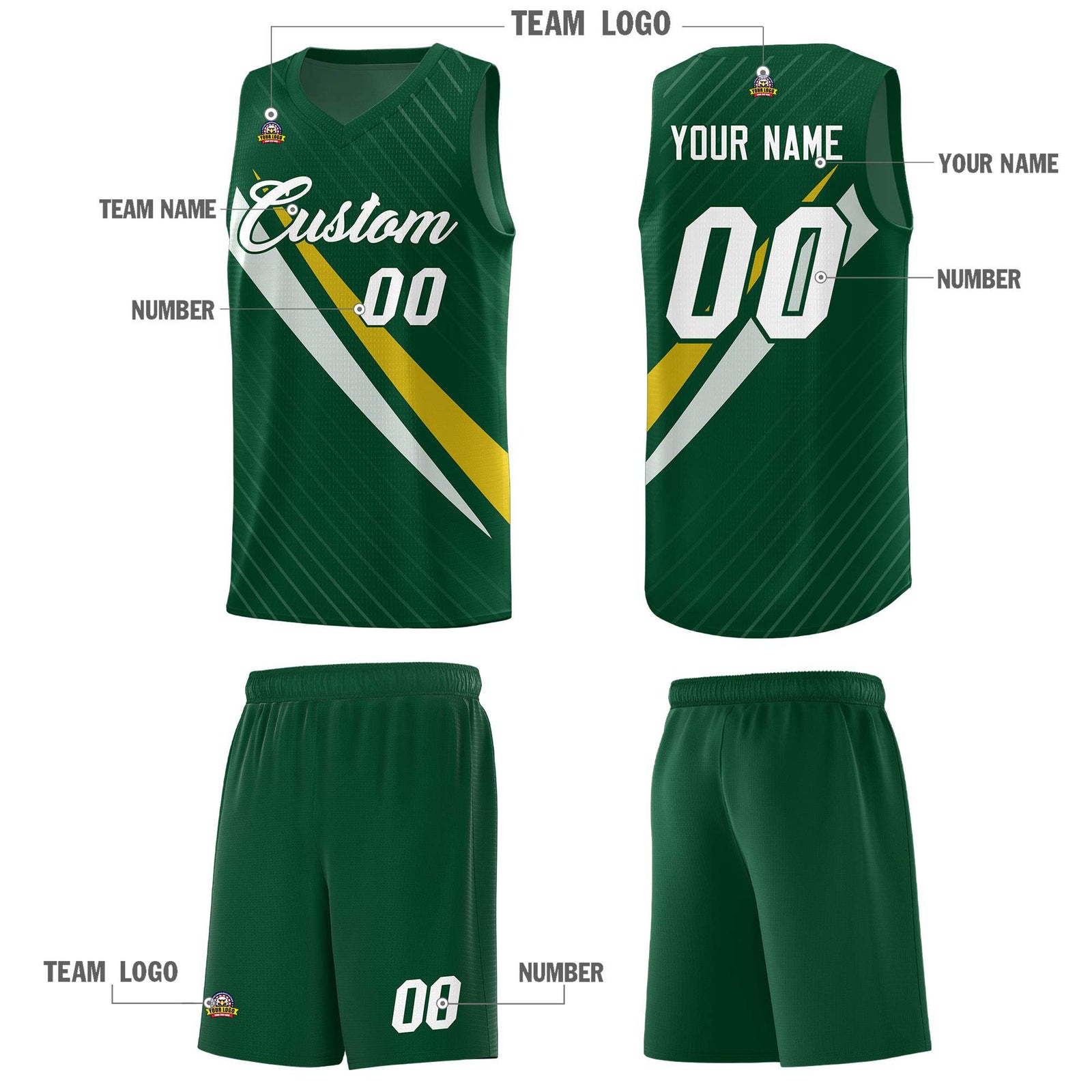 Custom Hunter Green Diagonal Pinstripe Pattern Color Block Sports Uniform Basketball Jersey