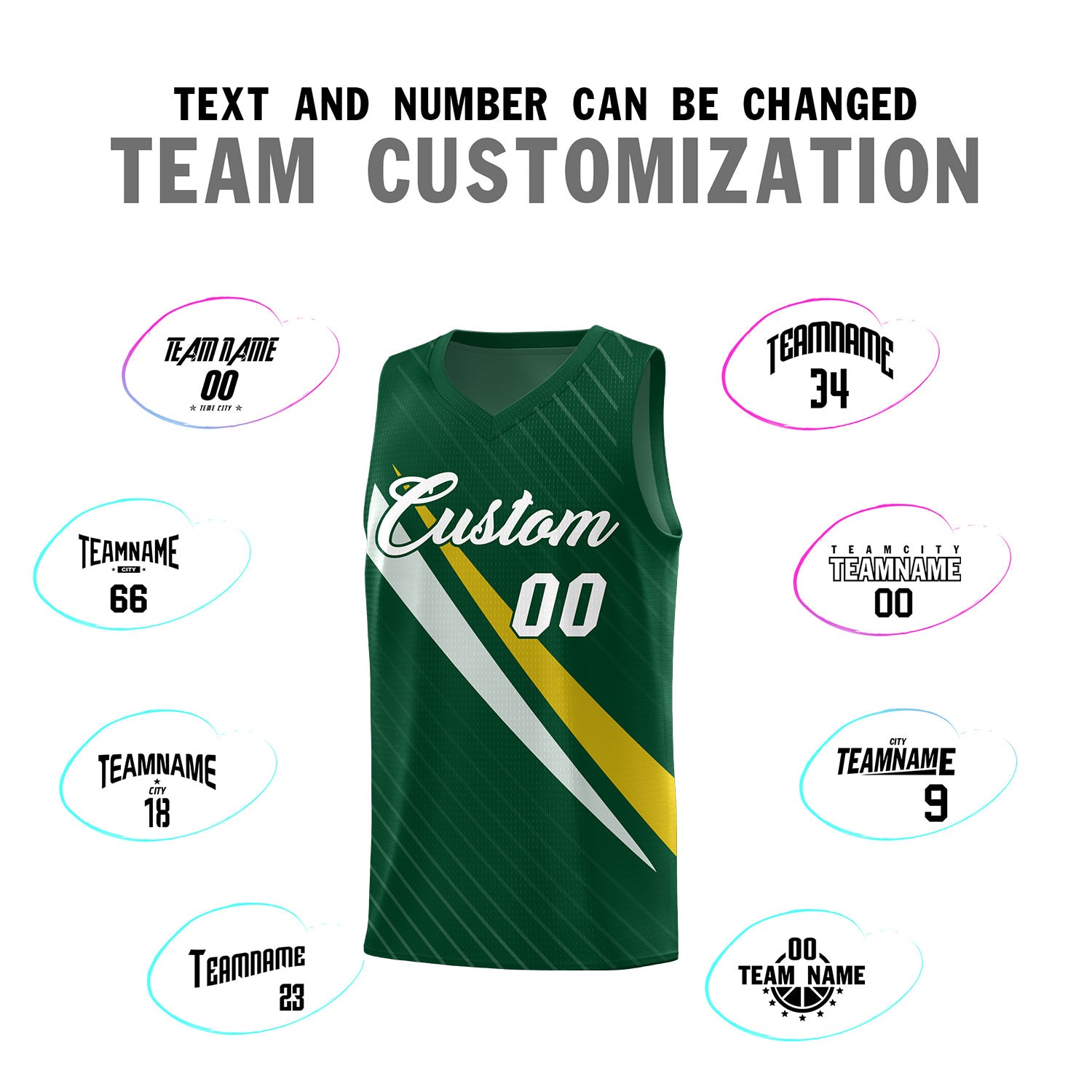 Custom Hunter Green Diagonal Pinstripe Pattern Color Block Sports Uniform Basketball Jersey