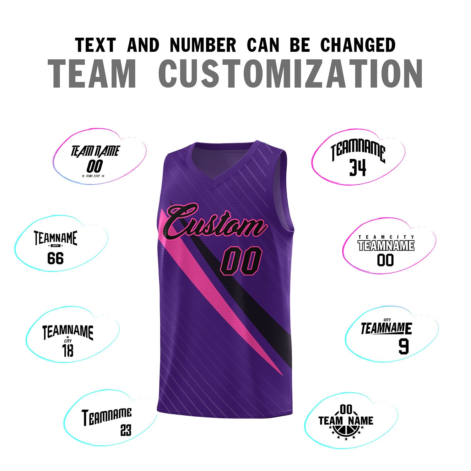 Custom Purple Diagonal Pinstripe Pattern Color Block Sports Uniform Basketball Jersey