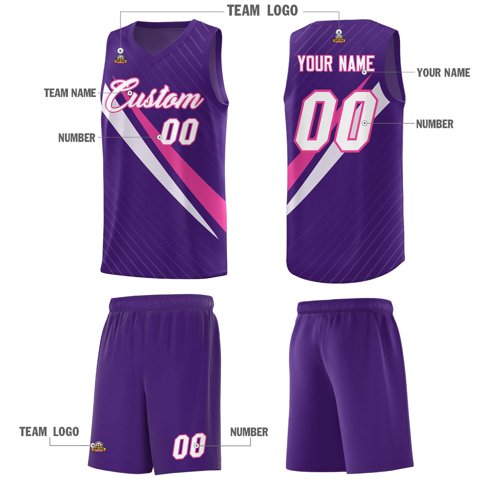 Custom Purple Diagonal Pinstripe Pattern Color Block Sports Uniform Basketball Jersey