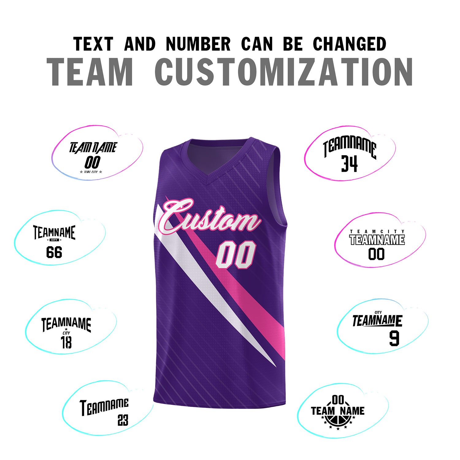 Custom Purple Diagonal Pinstripe Pattern Color Block Sports Uniform Basketball Jersey