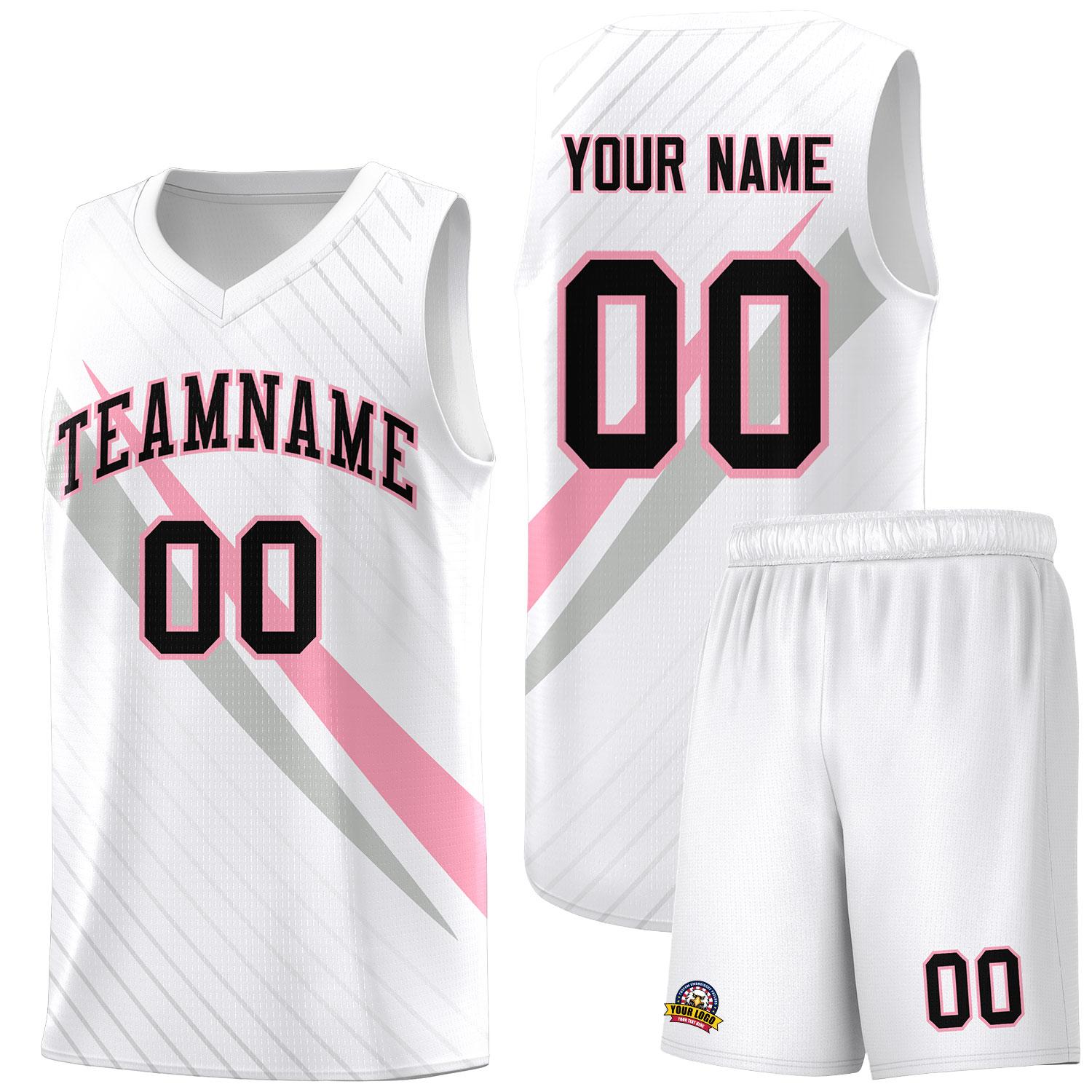 Custom White Diagonal Pinstripe Pattern Color Block Sports Uniform Basketball Jersey