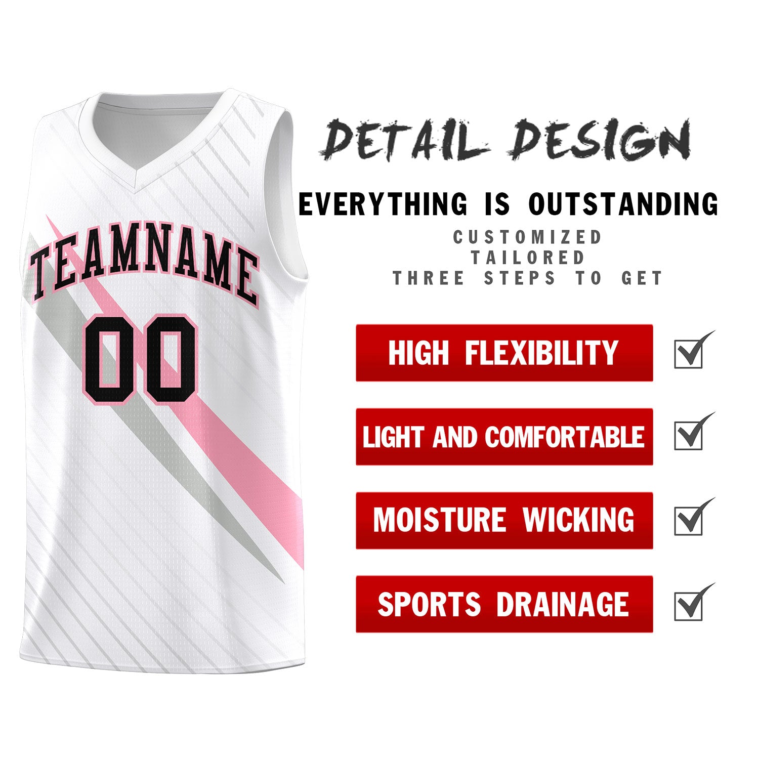Custom White Diagonal Pinstripe Pattern Color Block Sports Uniform Basketball Jersey