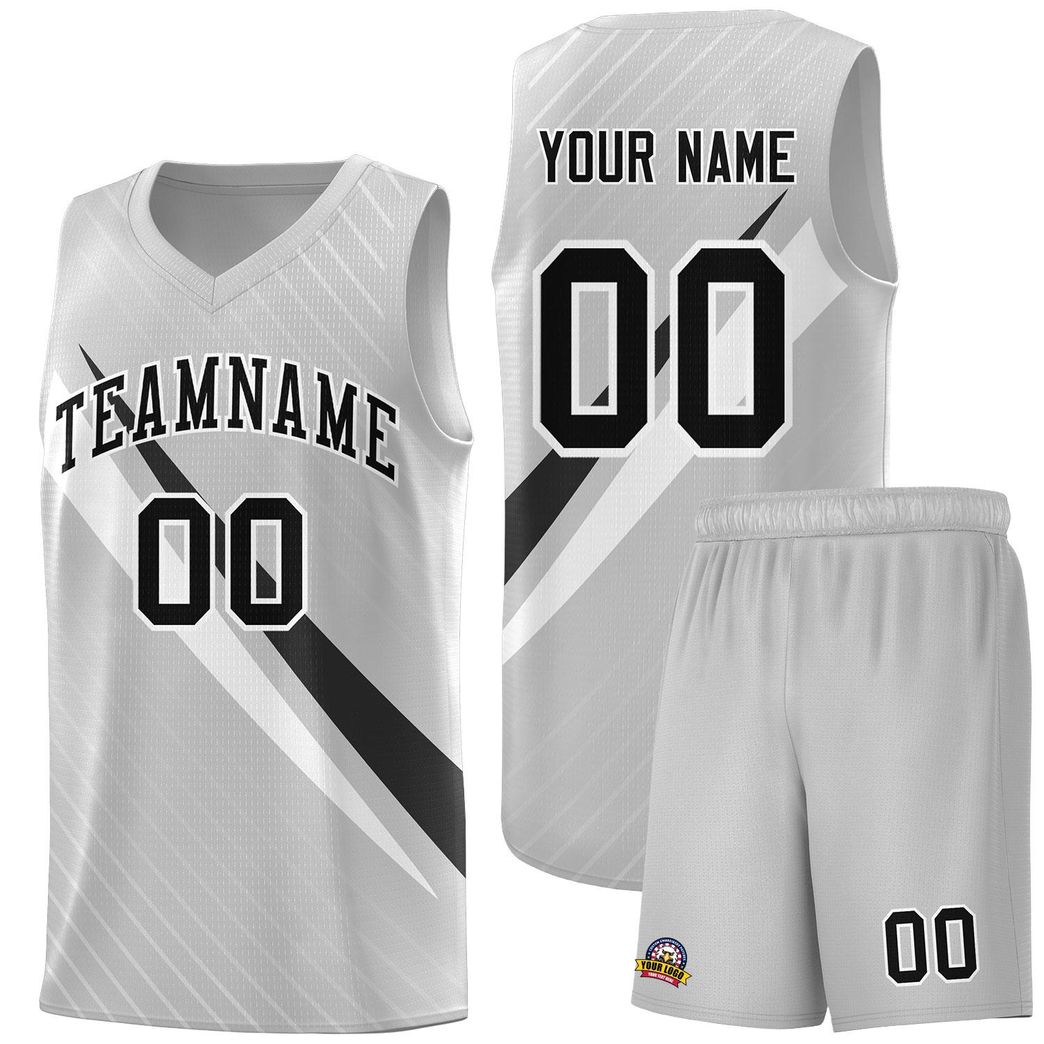 Custom Gray Diagonal Pinstripe Pattern Color Block Sports Uniform Basketball Jersey
