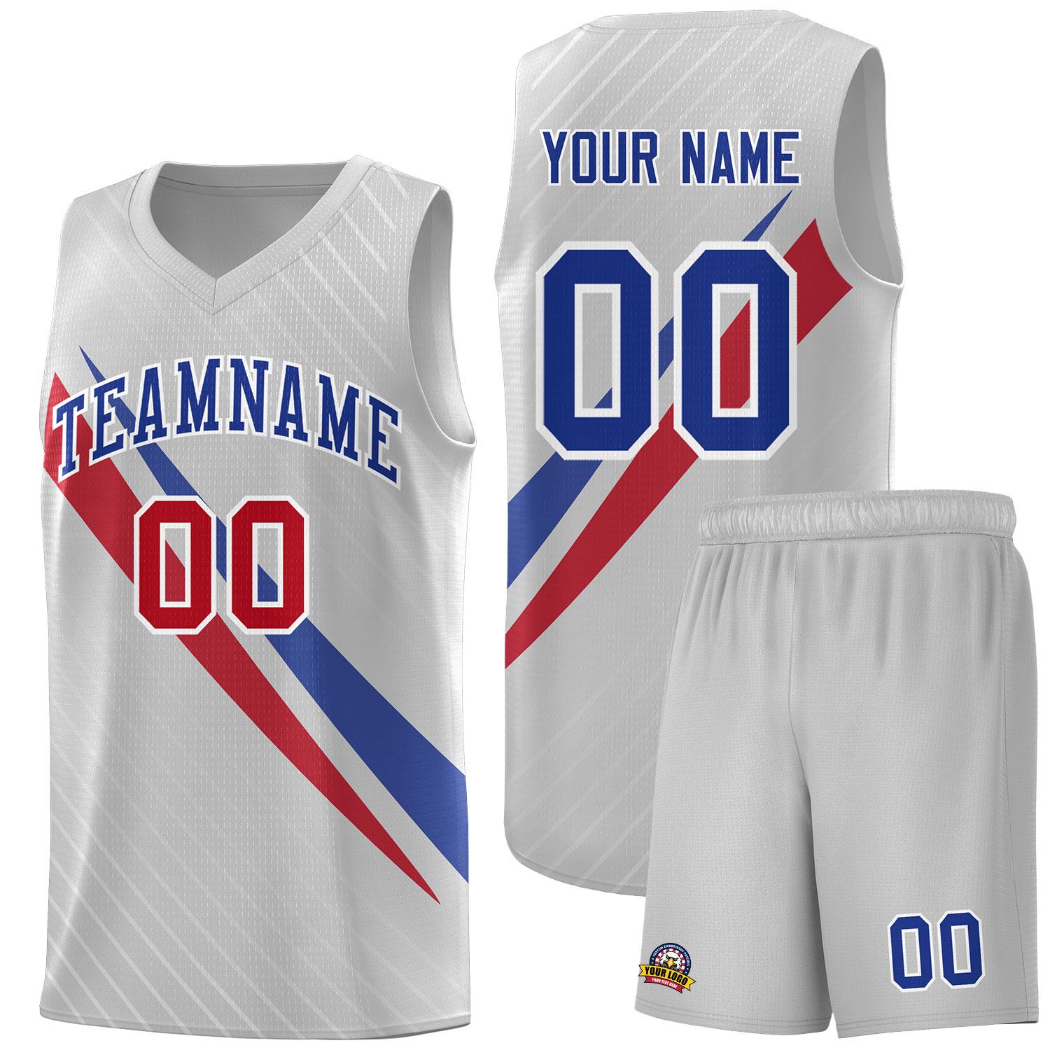 Custom Gray Diagonal Pinstripe Pattern Color Block Sports Uniform Basketball Jersey