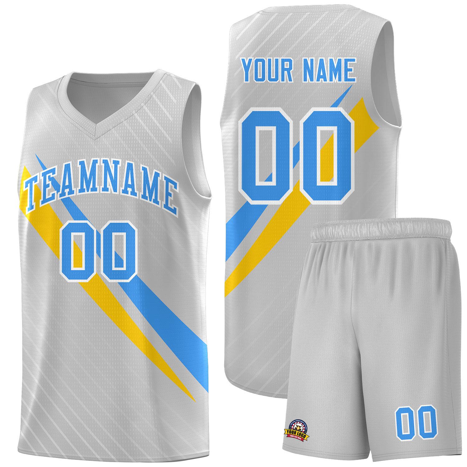 Custom Gray Diagonal Pinstripe Pattern Color Block Sports Uniform Basketball Jersey