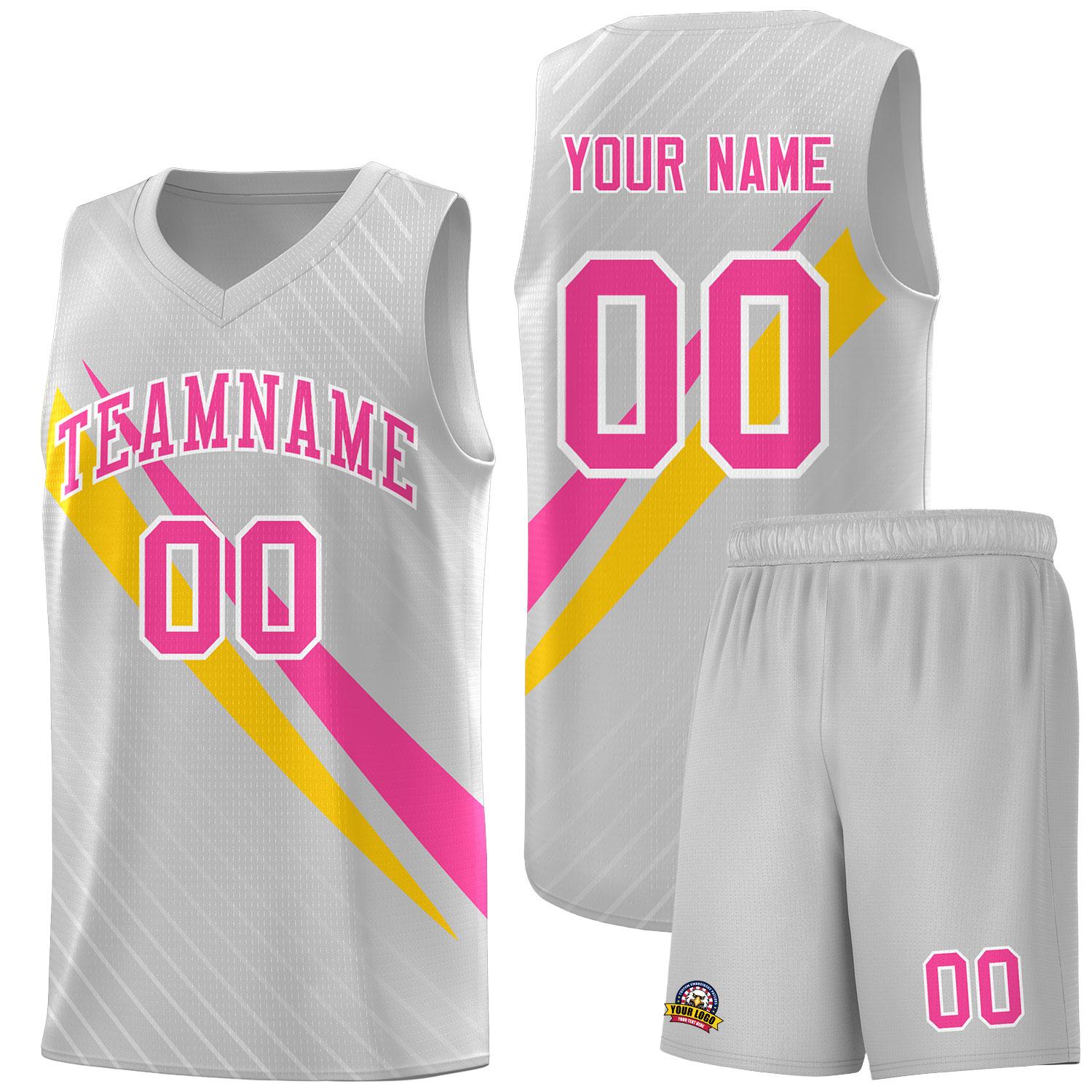 Custom Gray Diagonal Pinstripe Pattern Color Block Sports Uniform Basketball Jersey