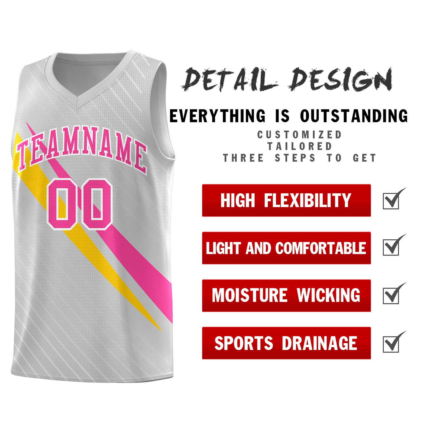 Custom Gray Diagonal Pinstripe Pattern Color Block Sports Uniform Basketball Jersey