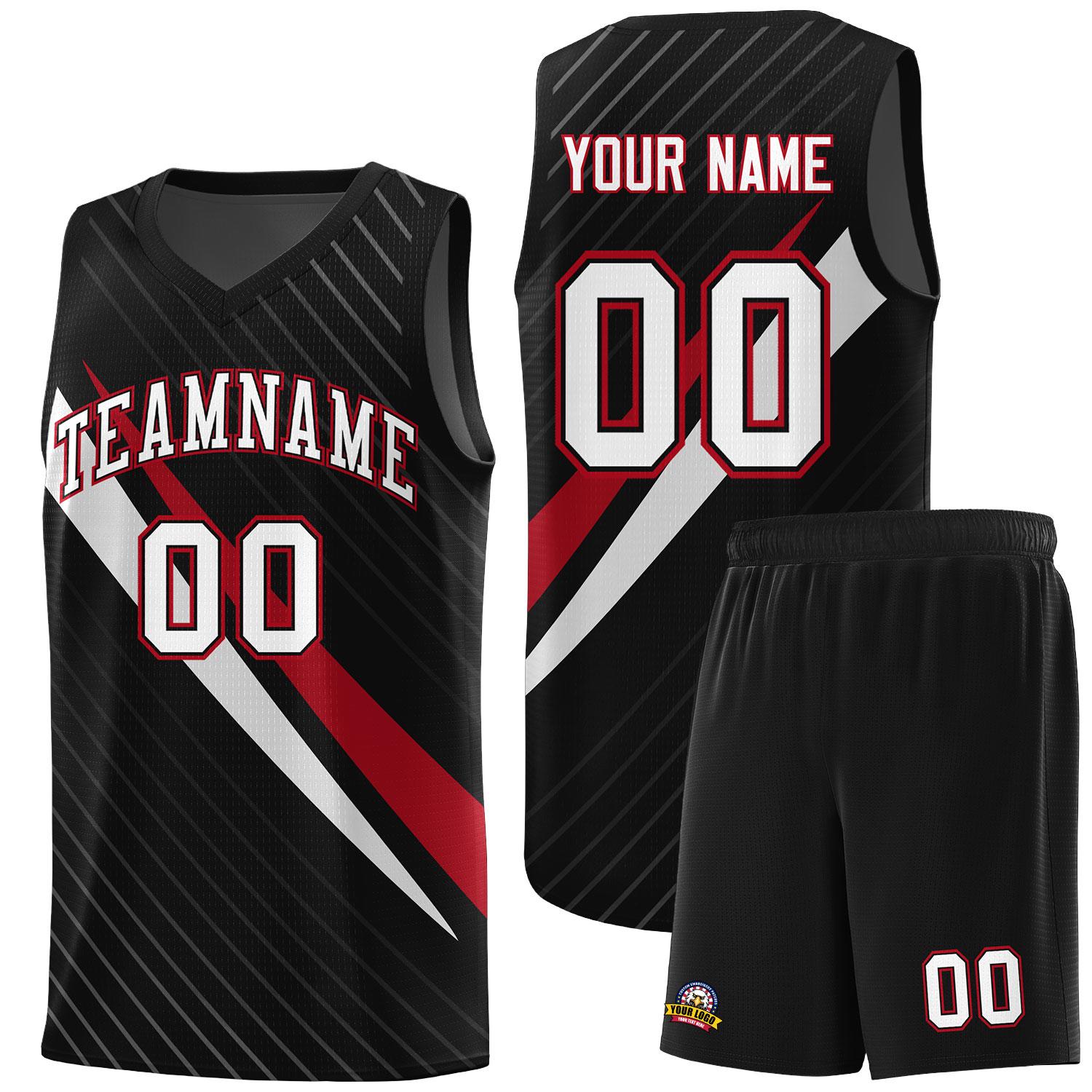 Custom Black Diagonal Pinstripe Pattern Color Block Sports Uniform Basketball Jersey