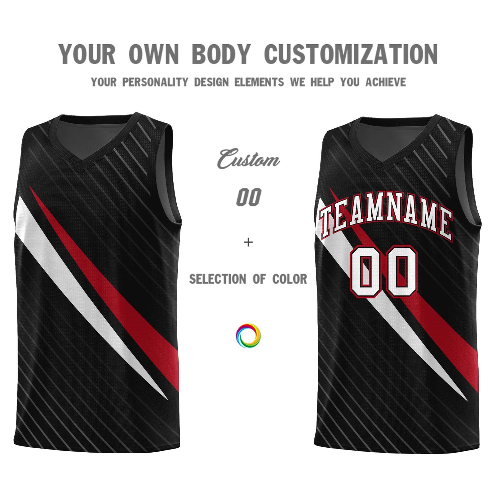 Custom Black Diagonal Pinstripe Pattern Color Block Sports Uniform Basketball Jersey
