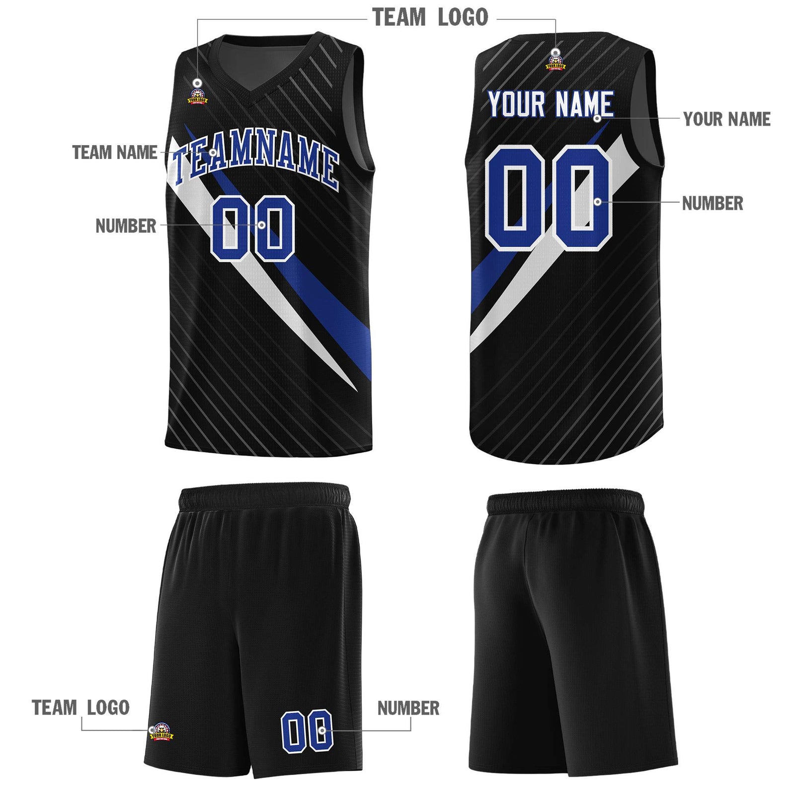 Custom Black Diagonal Pinstripe Pattern Color Block Sports Uniform Basketball Jersey