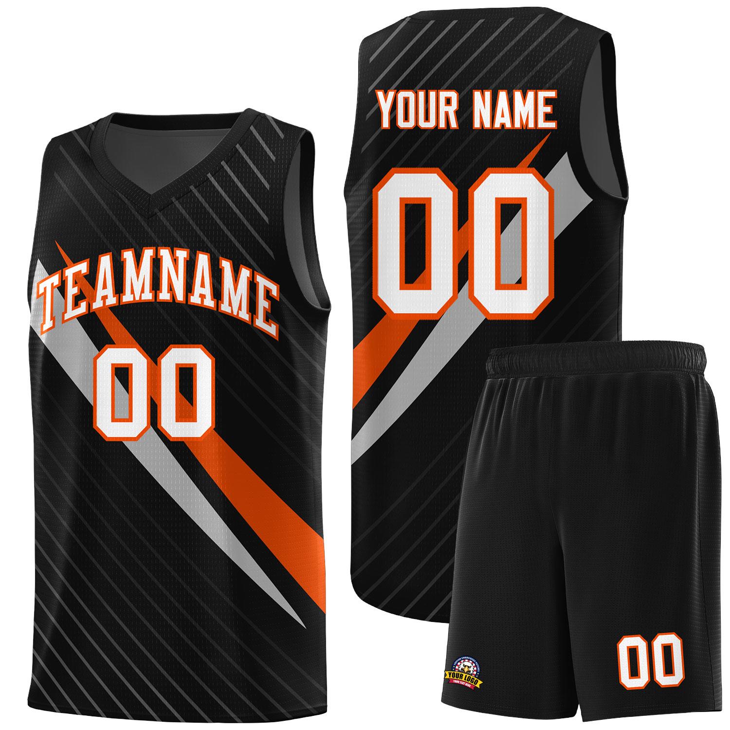 Custom Black Diagonal Pinstripe Pattern Color Block Sports Uniform Basketball Jersey