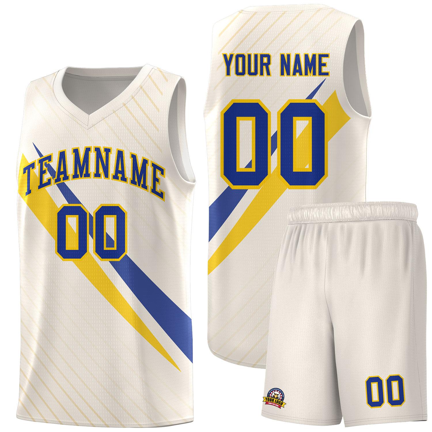 Custom Cream Diagonal Pinstripe Pattern Color Block Sports Uniform Basketball Jersey
