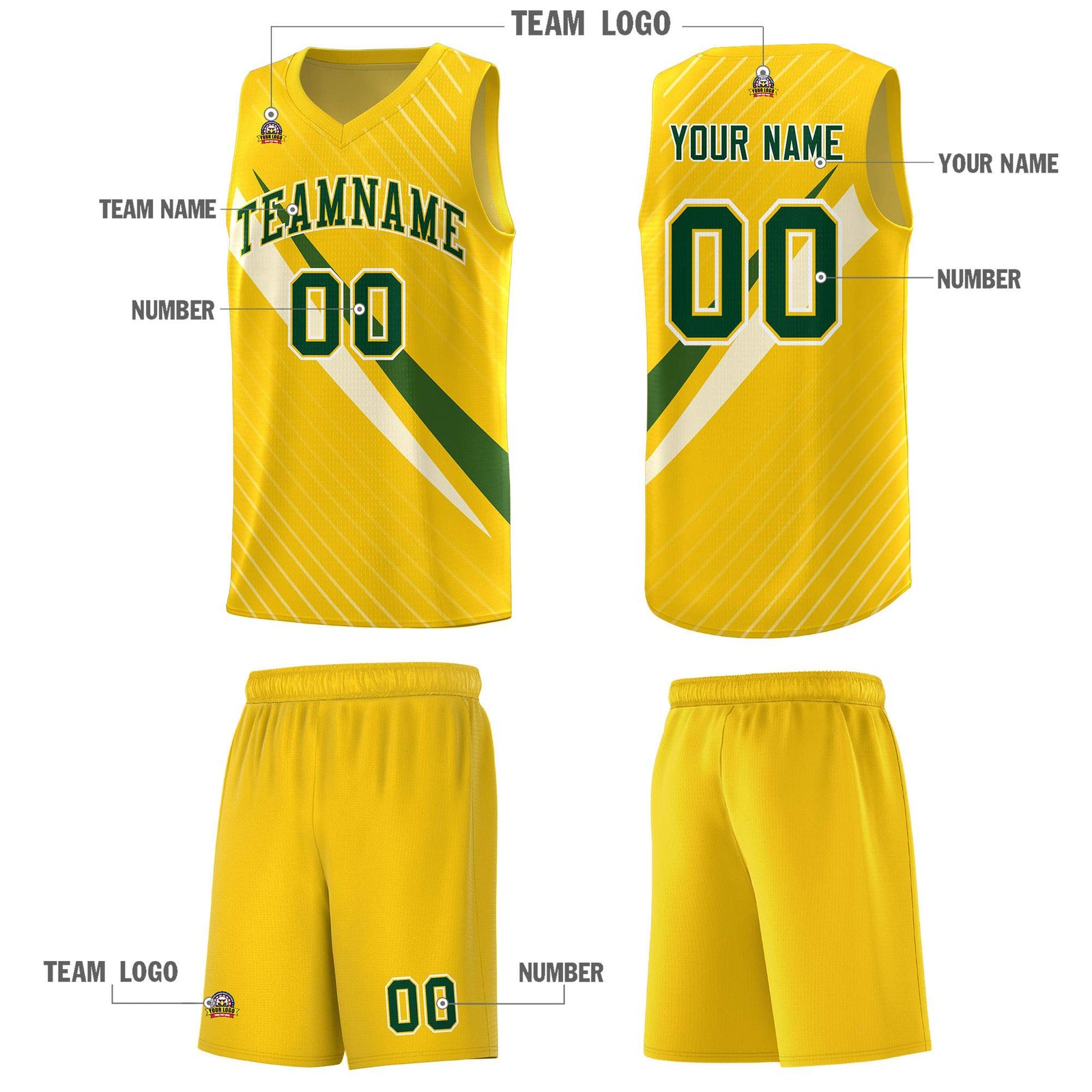 Custom Gold Diagonal Pinstripe Pattern Color Block Sports Uniform Basketball Jersey
