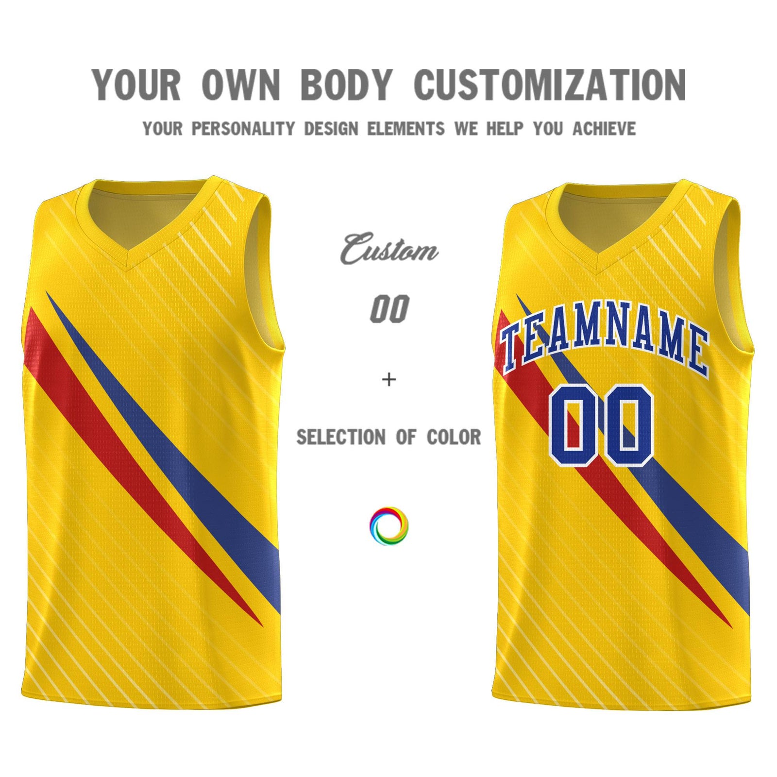 Custom Gold Diagonal Pinstripe Pattern Color Block Sports Uniform Basketball Jersey