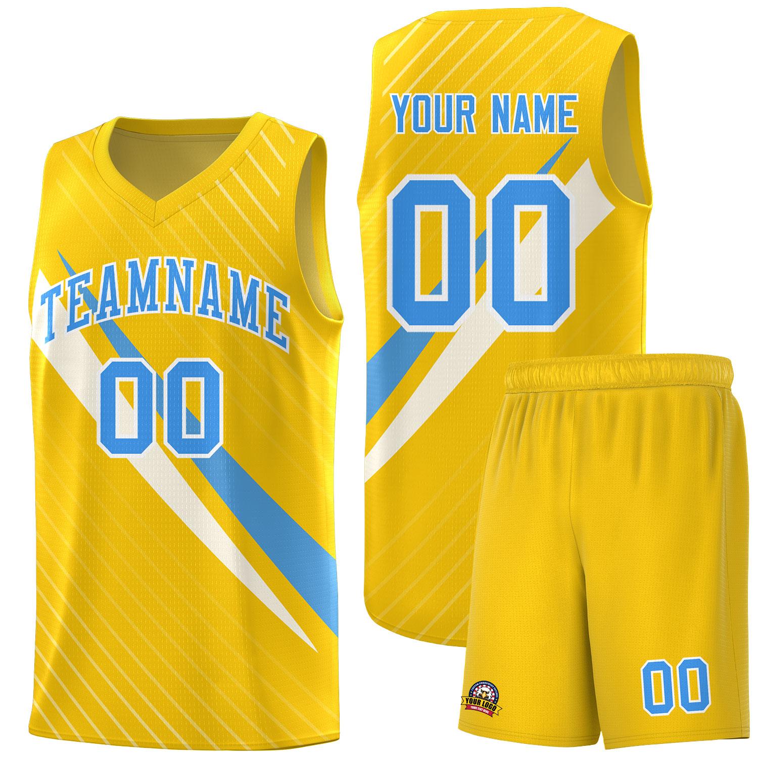 Custom Gold Diagonal Pinstripe Pattern Color Block Sports Uniform Basketball Jersey