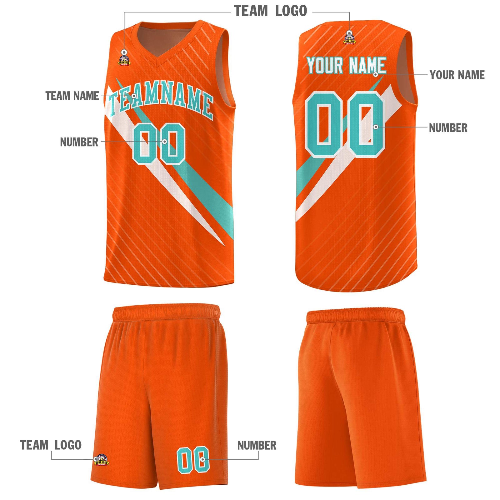 Custom Orange Diagonal Pinstripe Pattern Color Block Sports Uniform Basketball Jersey