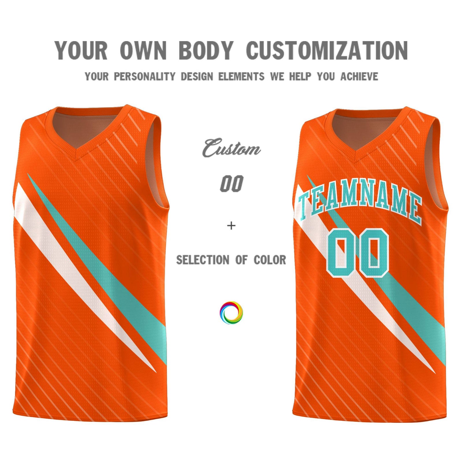 Custom Orange Diagonal Pinstripe Pattern Color Block Sports Uniform Basketball Jersey