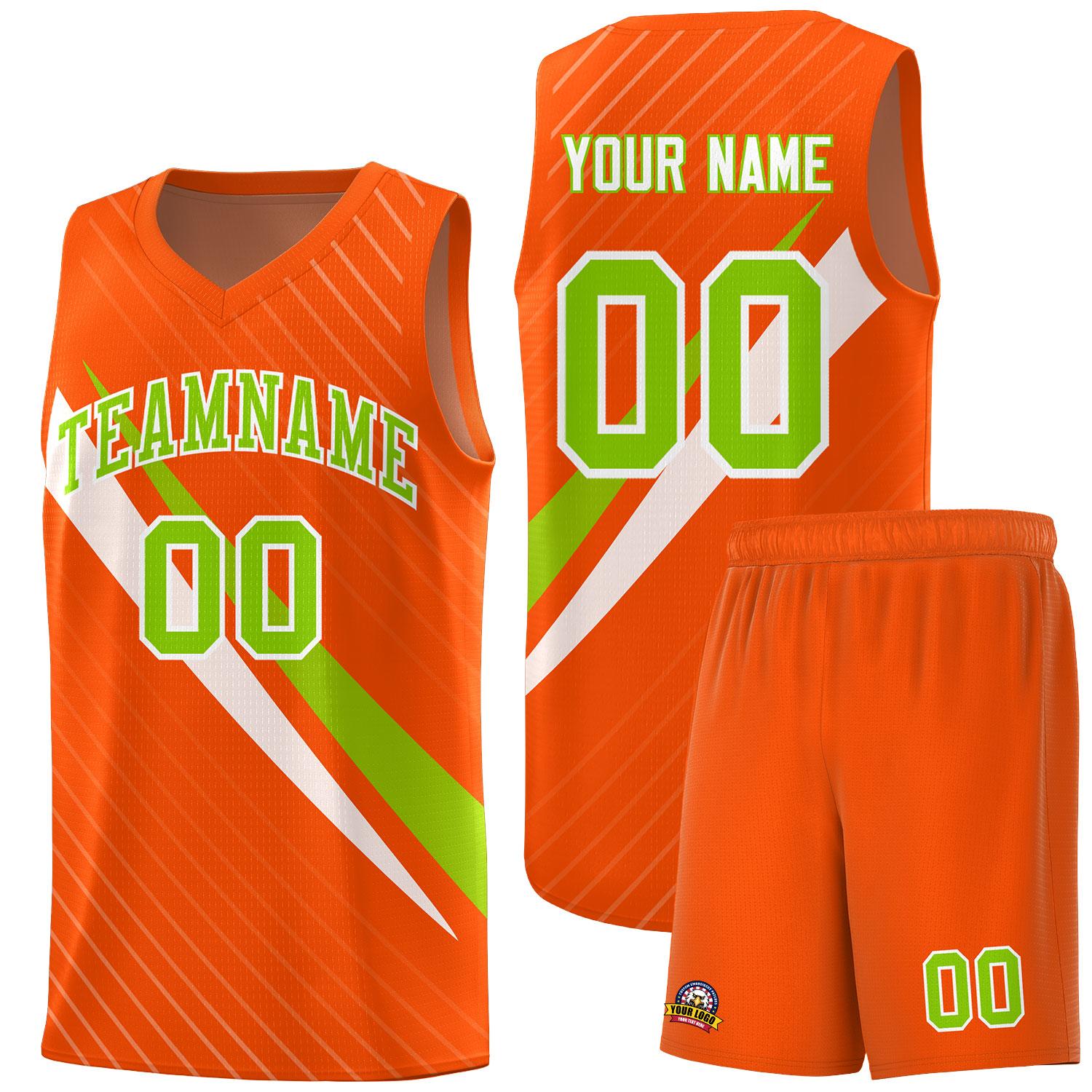 Custom Orange Diagonal Pinstripe Pattern Color Block Sports Uniform Basketball Jersey