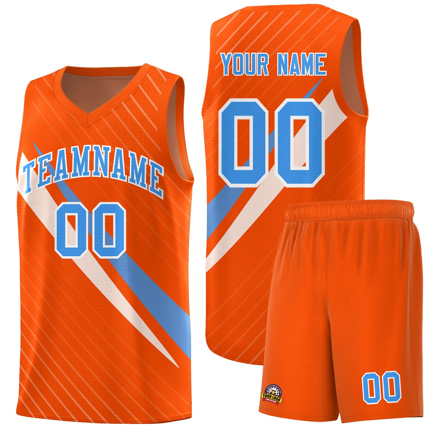 Custom Orange Diagonal Pinstripe Pattern Color Block Sports Uniform Basketball Jersey