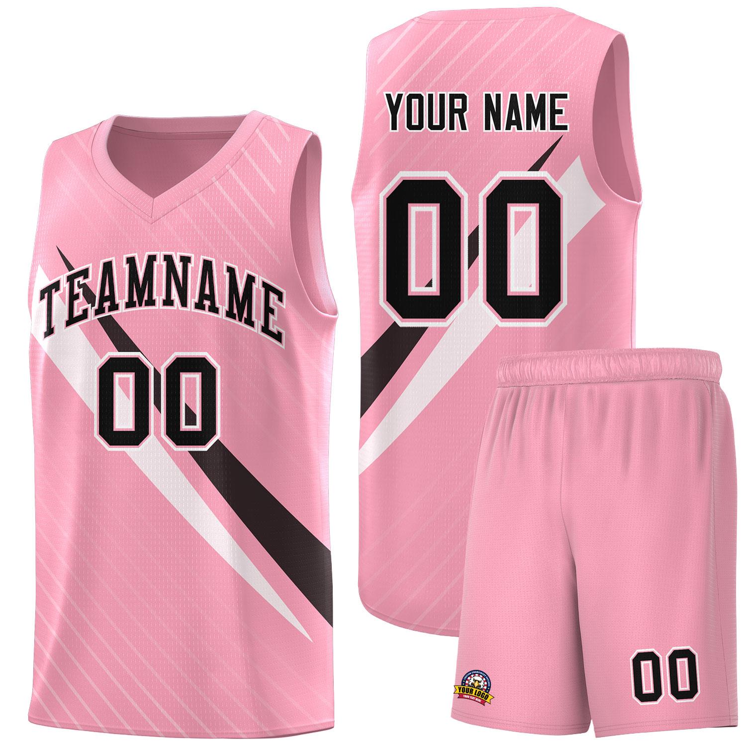Custom Light Pink Diagonal Pinstripe Pattern Color Block Sports Uniform Basketball Jersey
