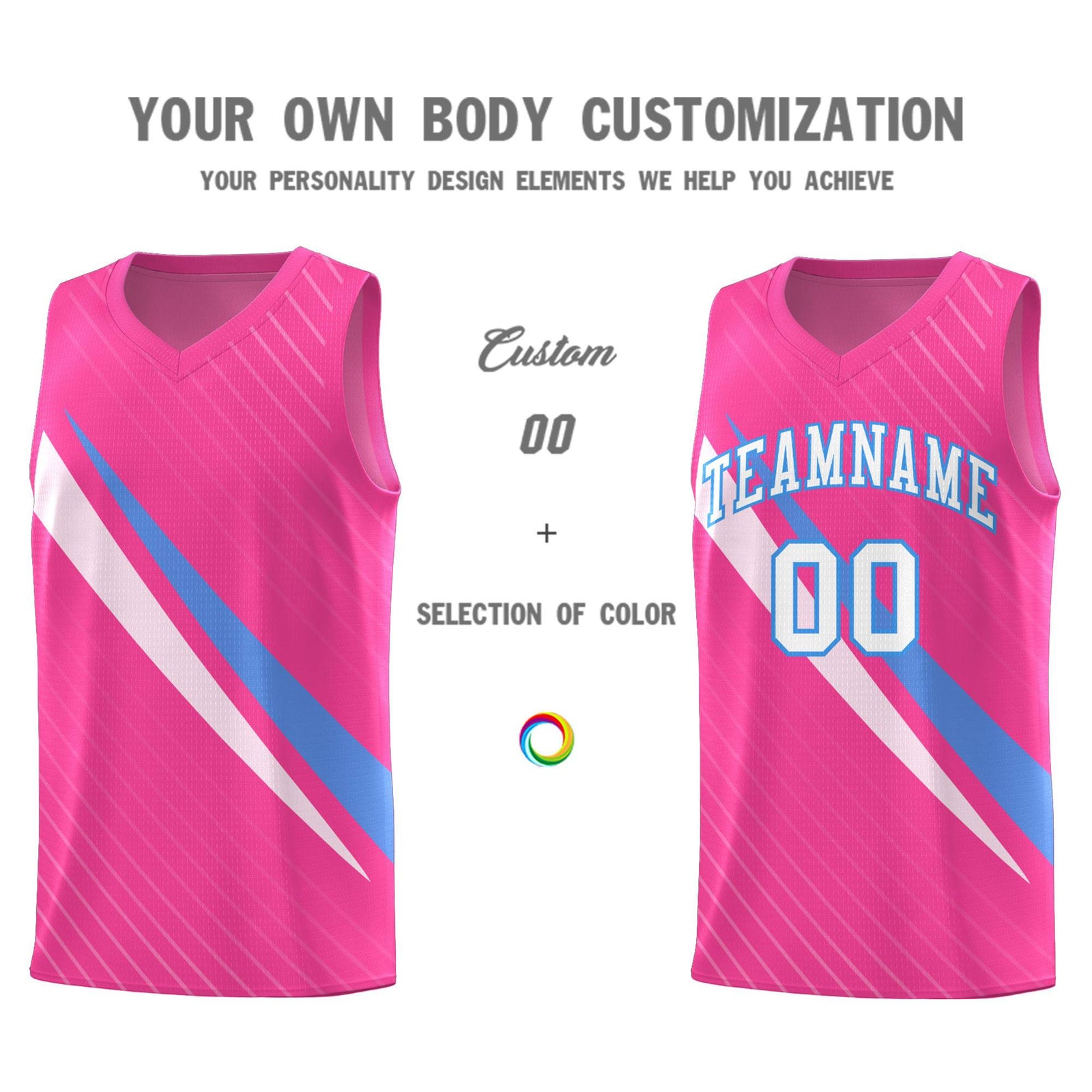 Custom Pink Diagonal Pinstripe Pattern Color Block Sports Uniform Basketball Jersey