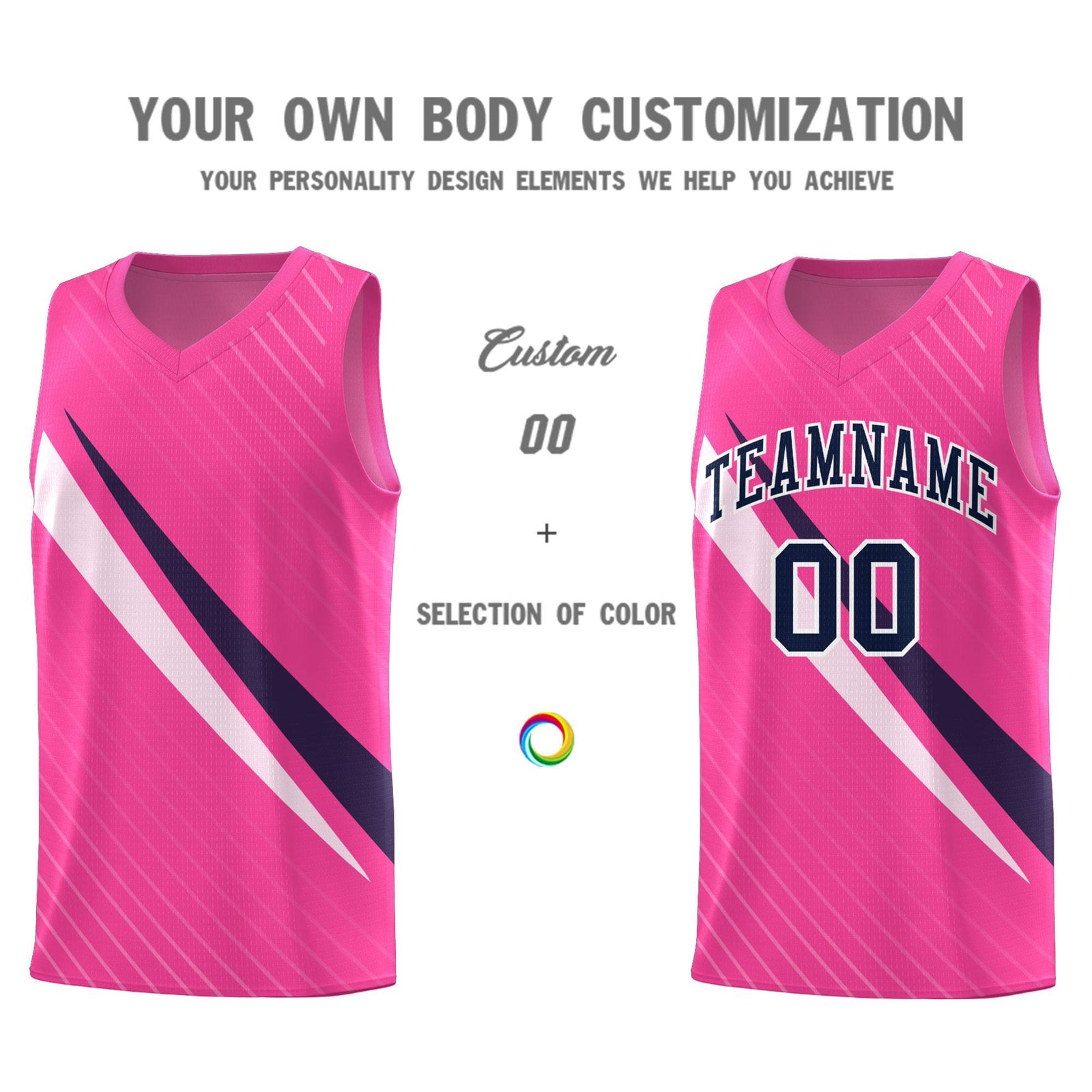 Custom Pink Diagonal Pinstripe Pattern Color Block Sports Uniform Basketball Jersey