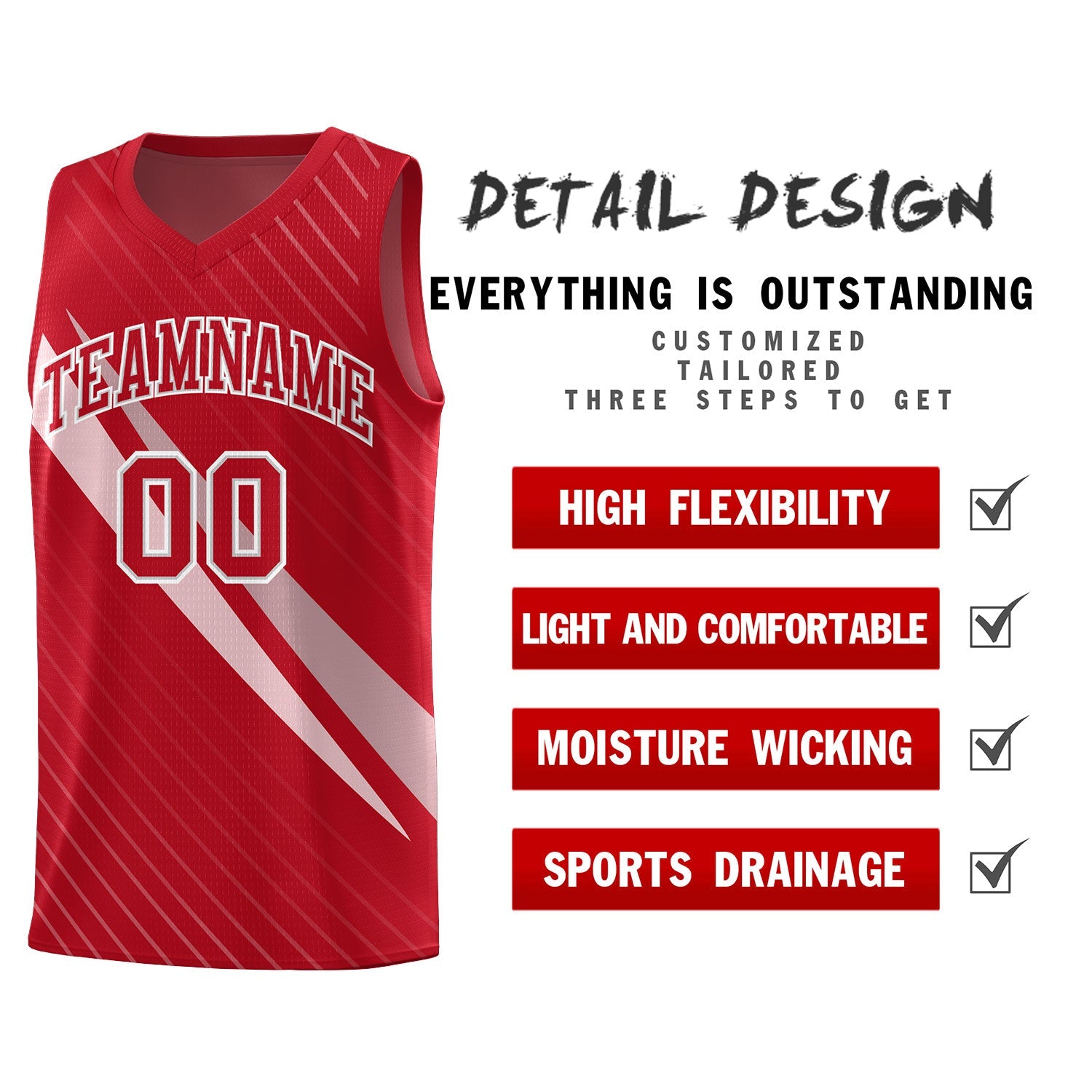Custom Red Diagonal Pinstripe Pattern Color Block Sports Uniform Basketball Jersey