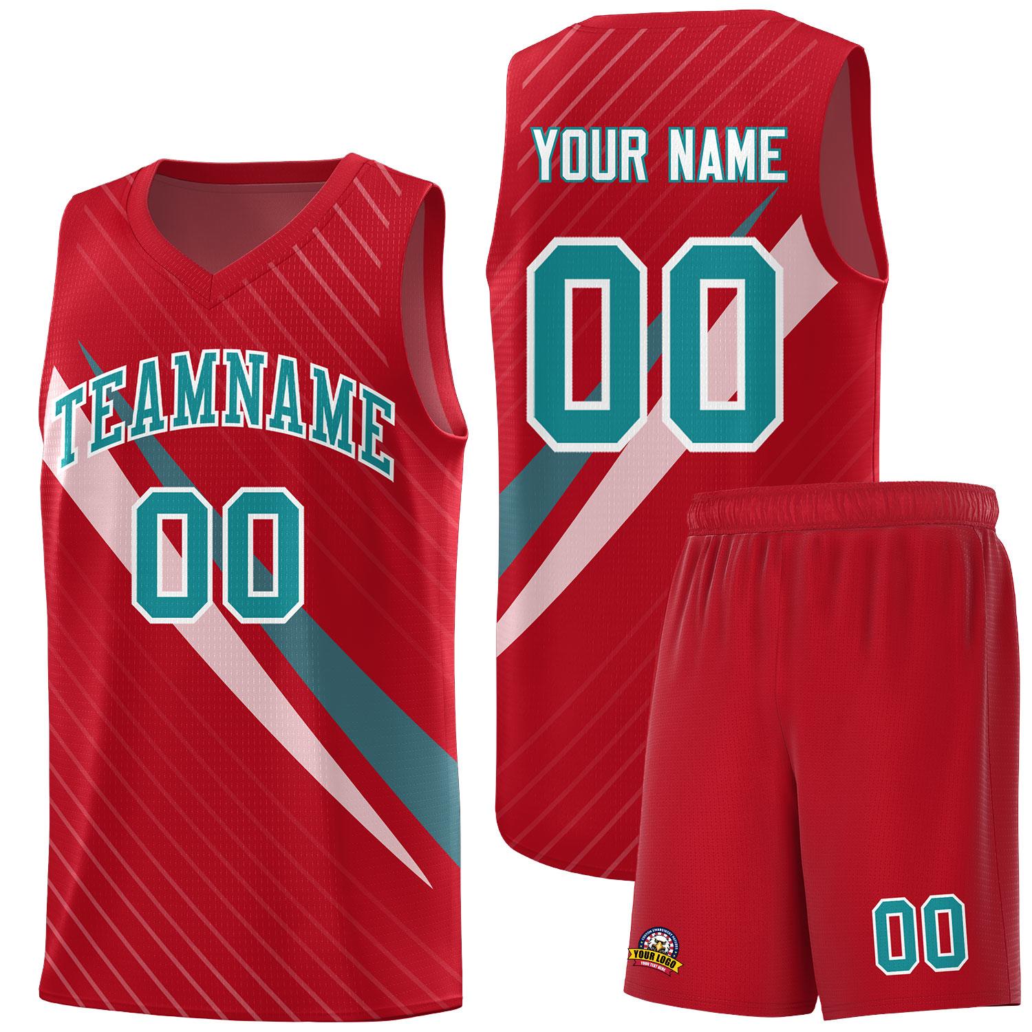 Custom Red Diagonal Pinstripe Pattern Color Block Sports Uniform Basketball Jersey