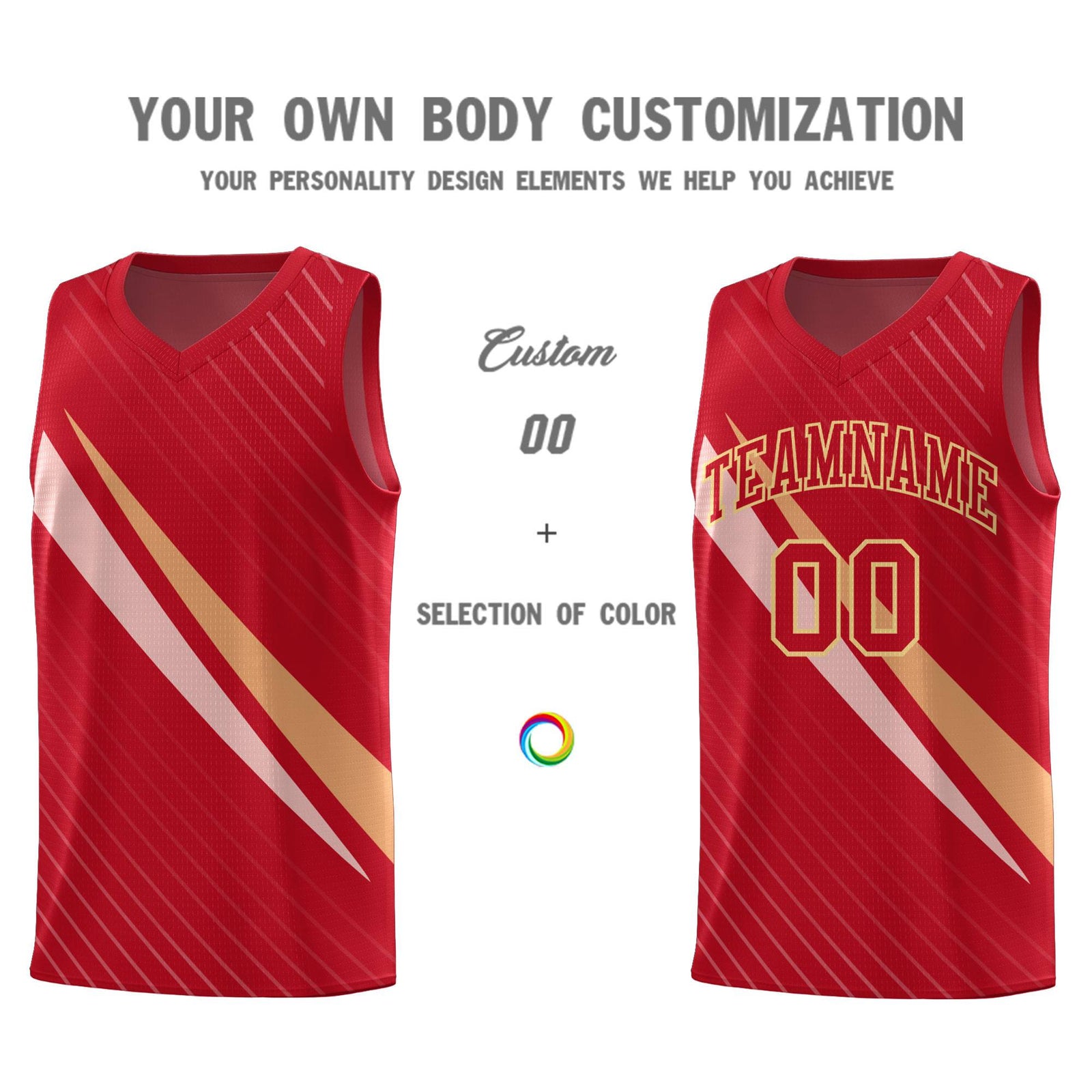 Custom Red Diagonal Pinstripe Pattern Color Block Sports Uniform Basketball Jersey