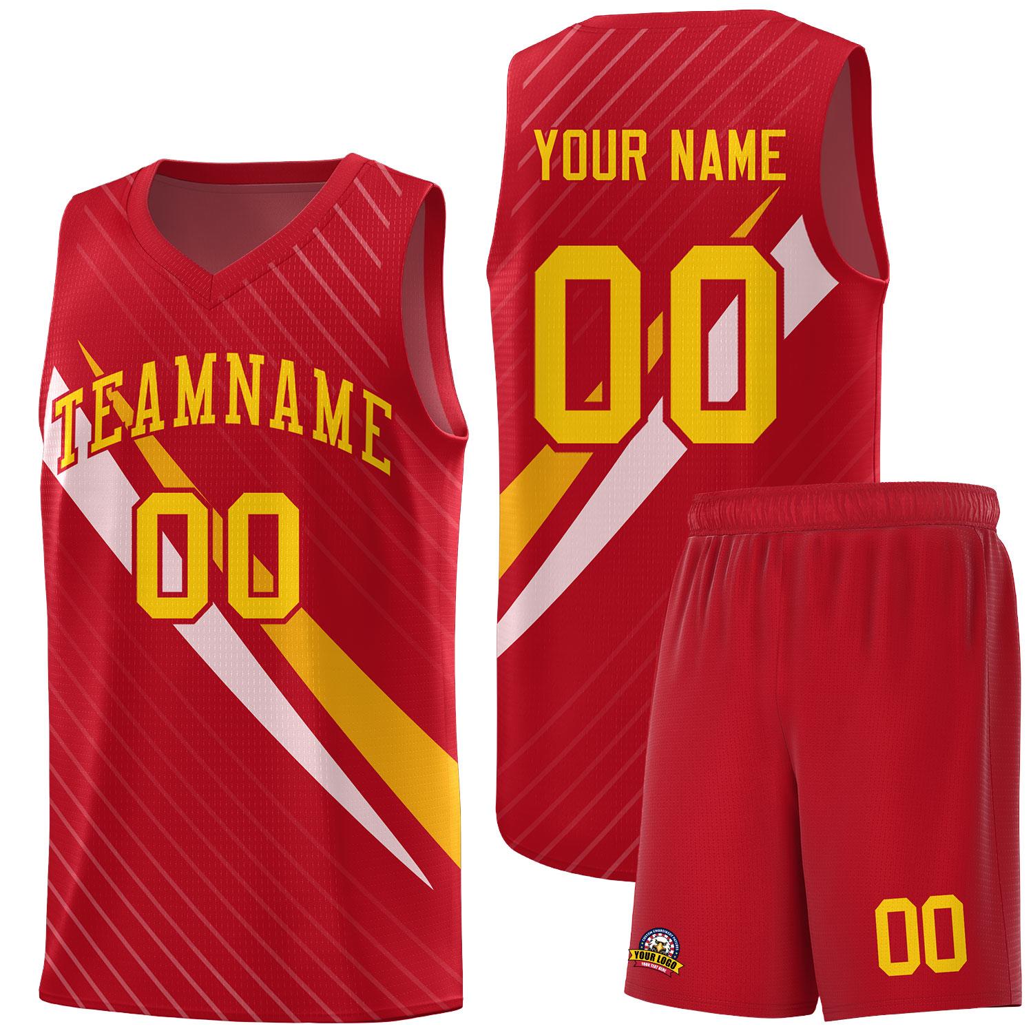 Custom Red Diagonal Pinstripe Pattern Color Block Sports Uniform Basketball Jersey