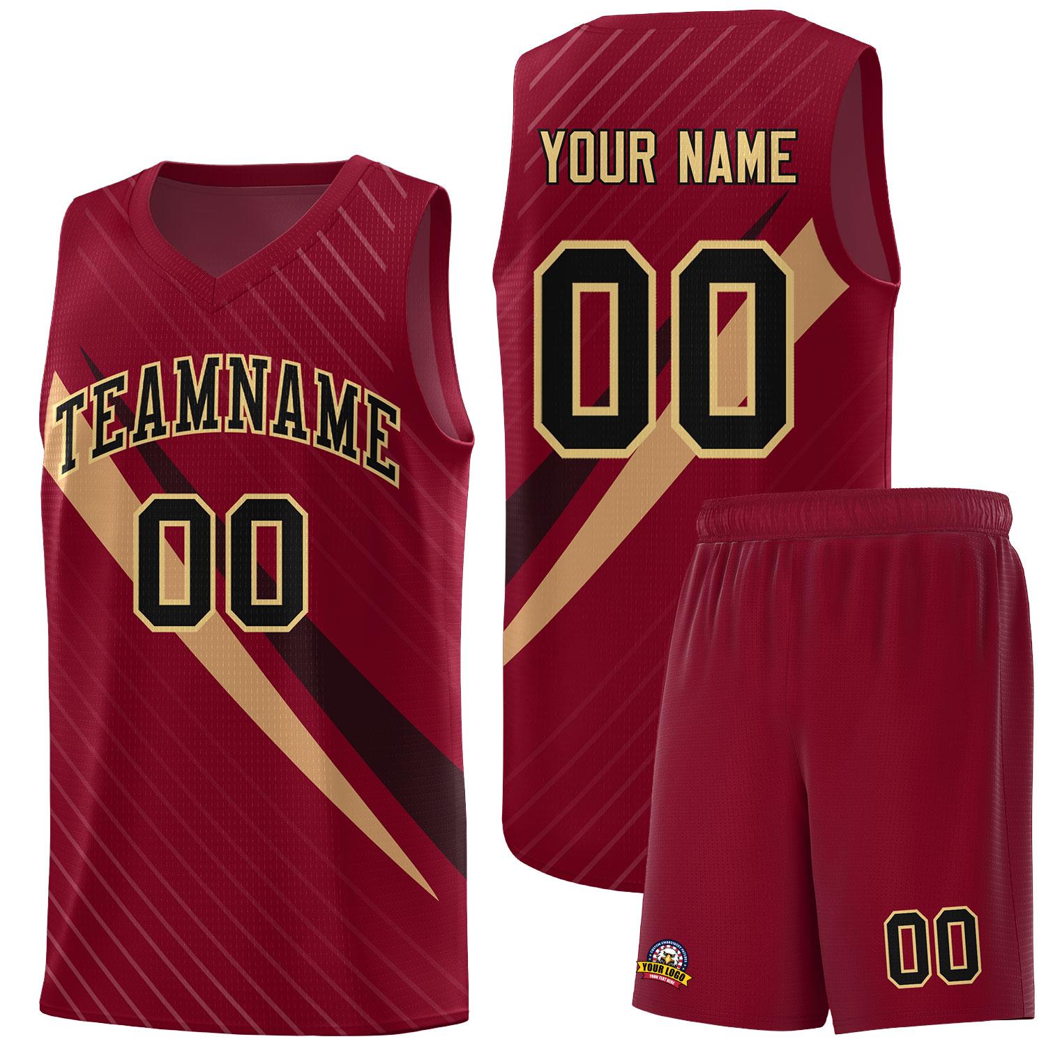 Custom Crimson Diagonal Pinstripe Pattern Color Block Sports Uniform Basketball Jersey
