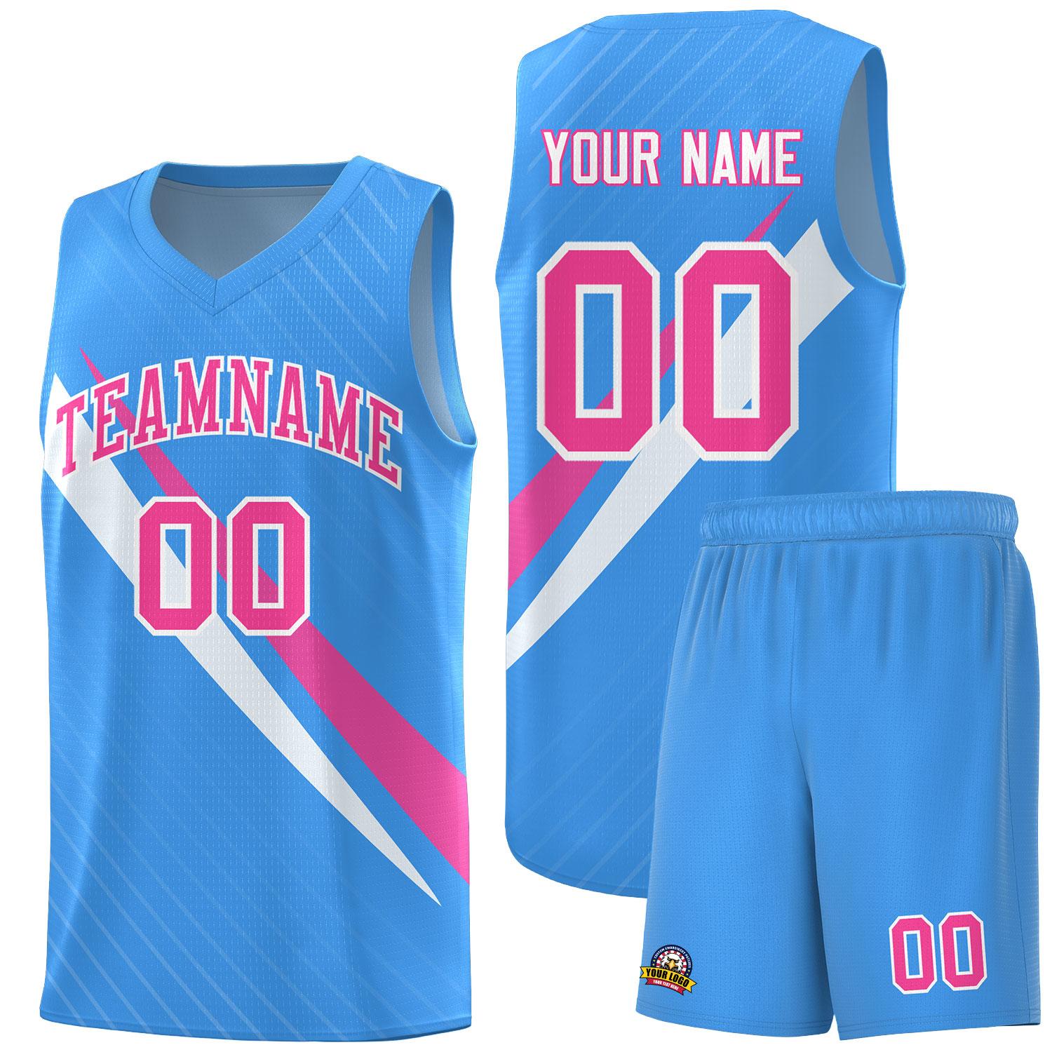 Custom Light Blue Diagonal Pinstripe Pattern Color Block Sports Uniform Basketball Jersey