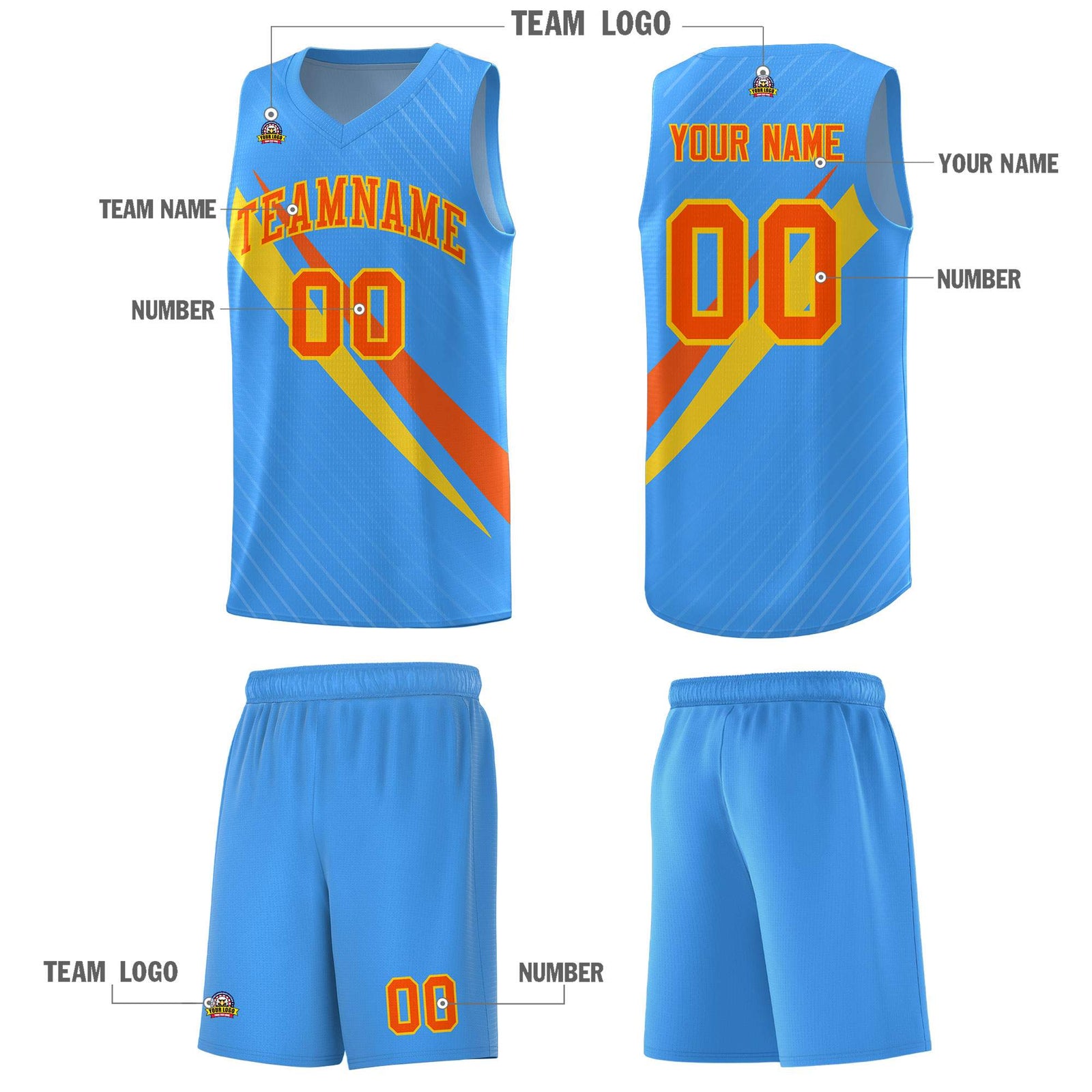 Custom Light Blue Diagonal Pinstripe Pattern Color Block Sports Uniform Basketball Jersey